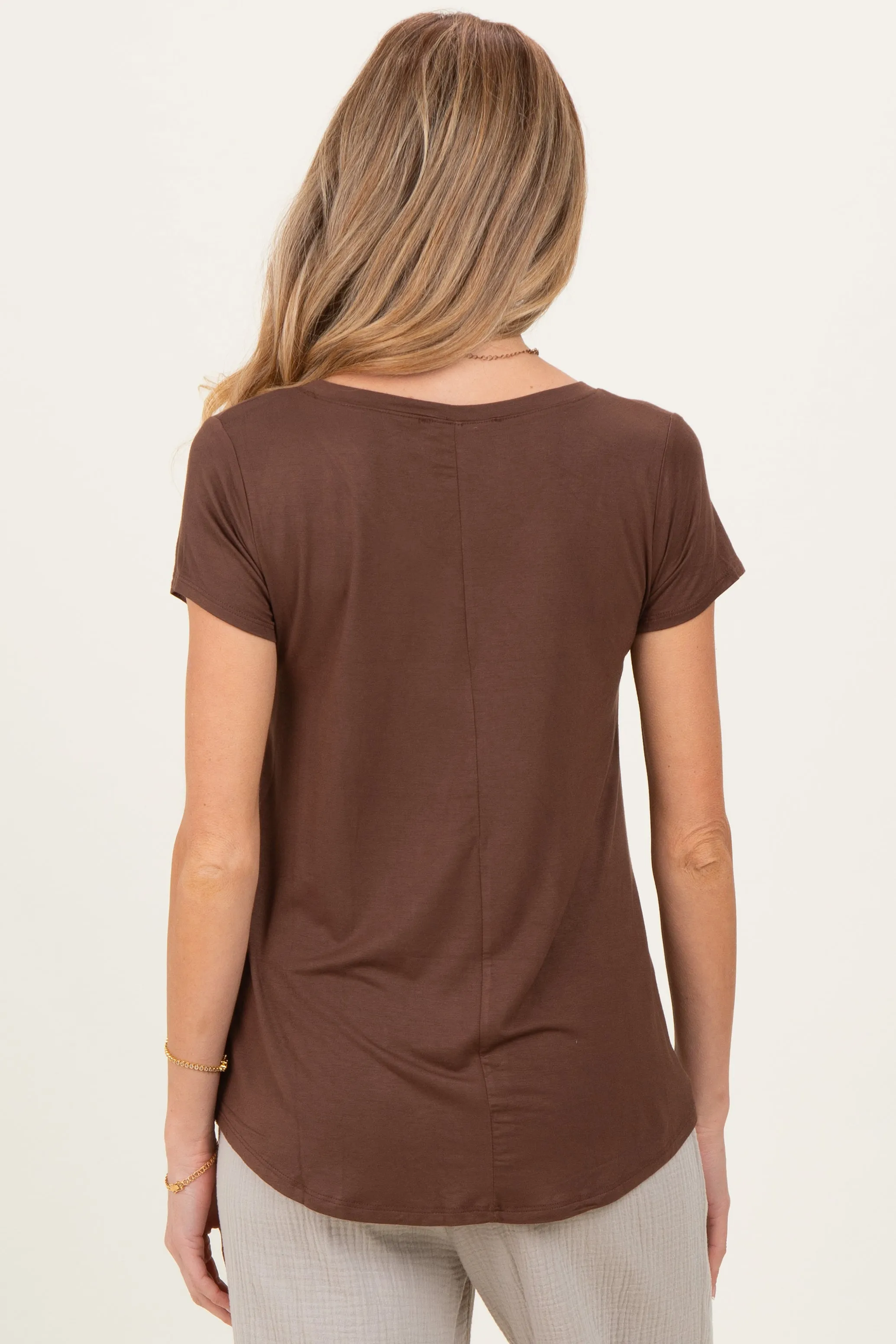 Brown Basic V-Neck Short Sleeve Maternity Top sold by Pinkblush product image thumbnail 3