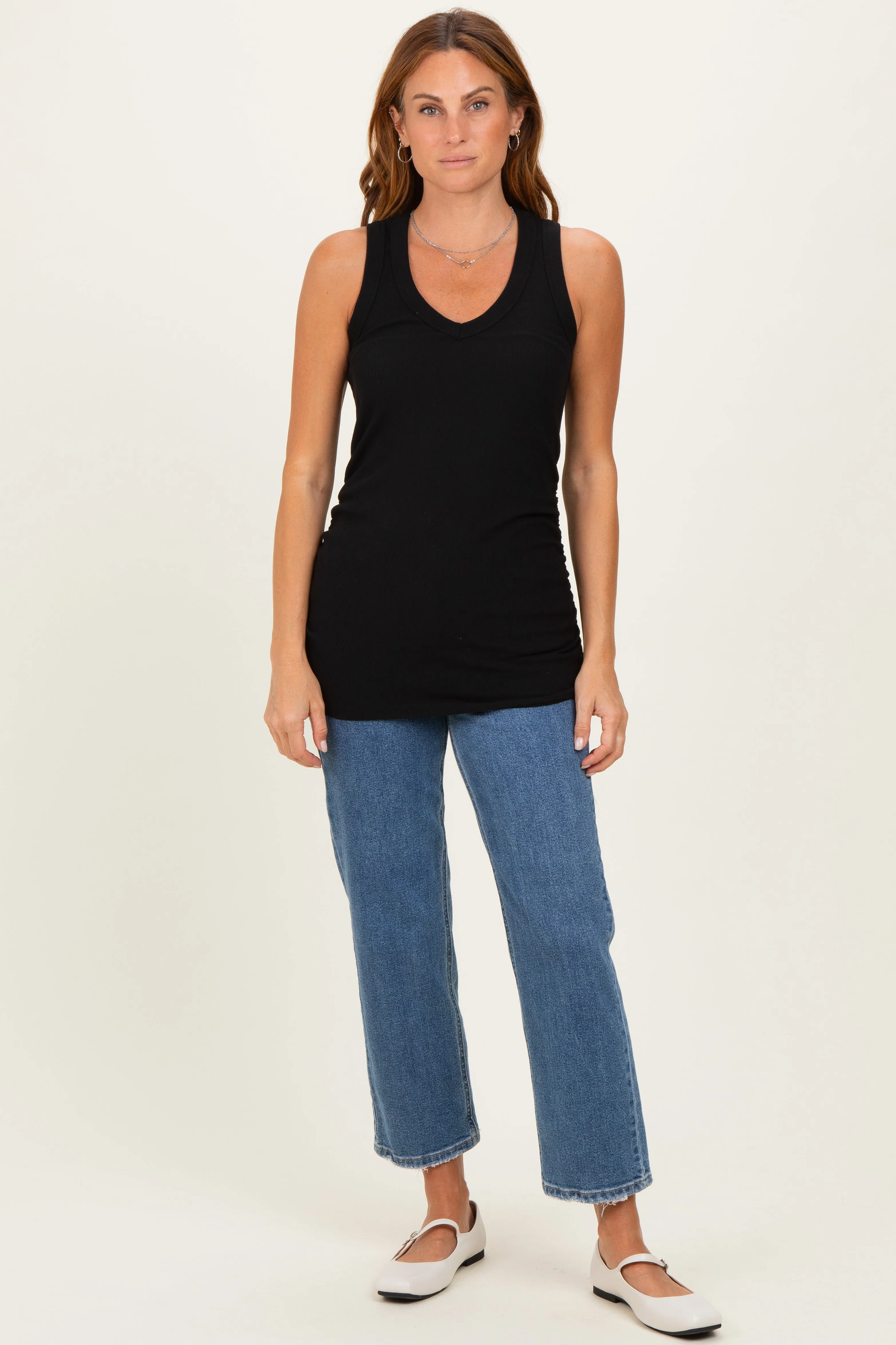 Black Ribbed Sleeveless Ruched Tank Top sold by Pinkblush product image thumbnail 2