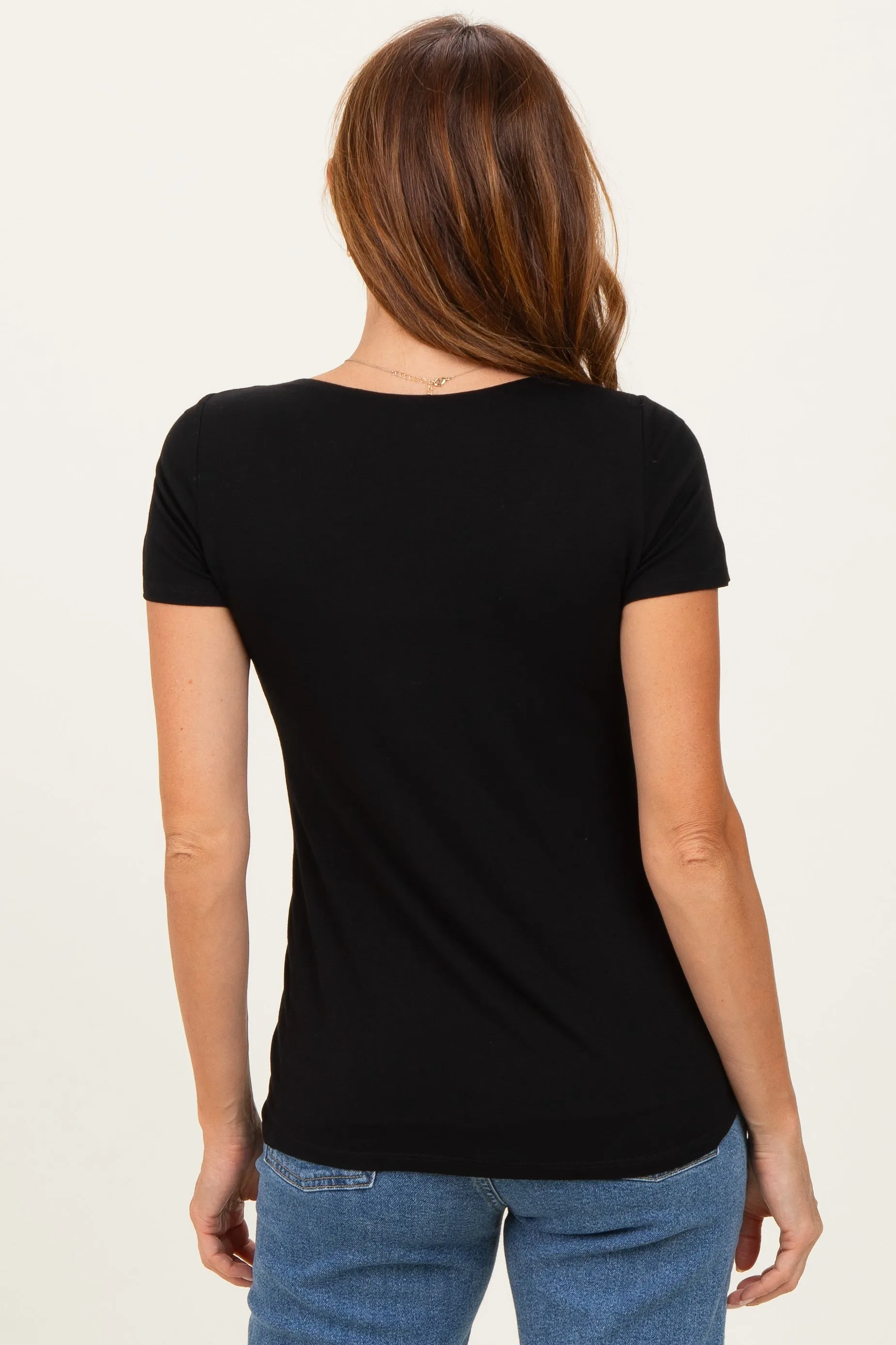 Black Short Sleeve Scoop Neck Knit T-Shirt sold by Pinkblush product image thumbnail 4