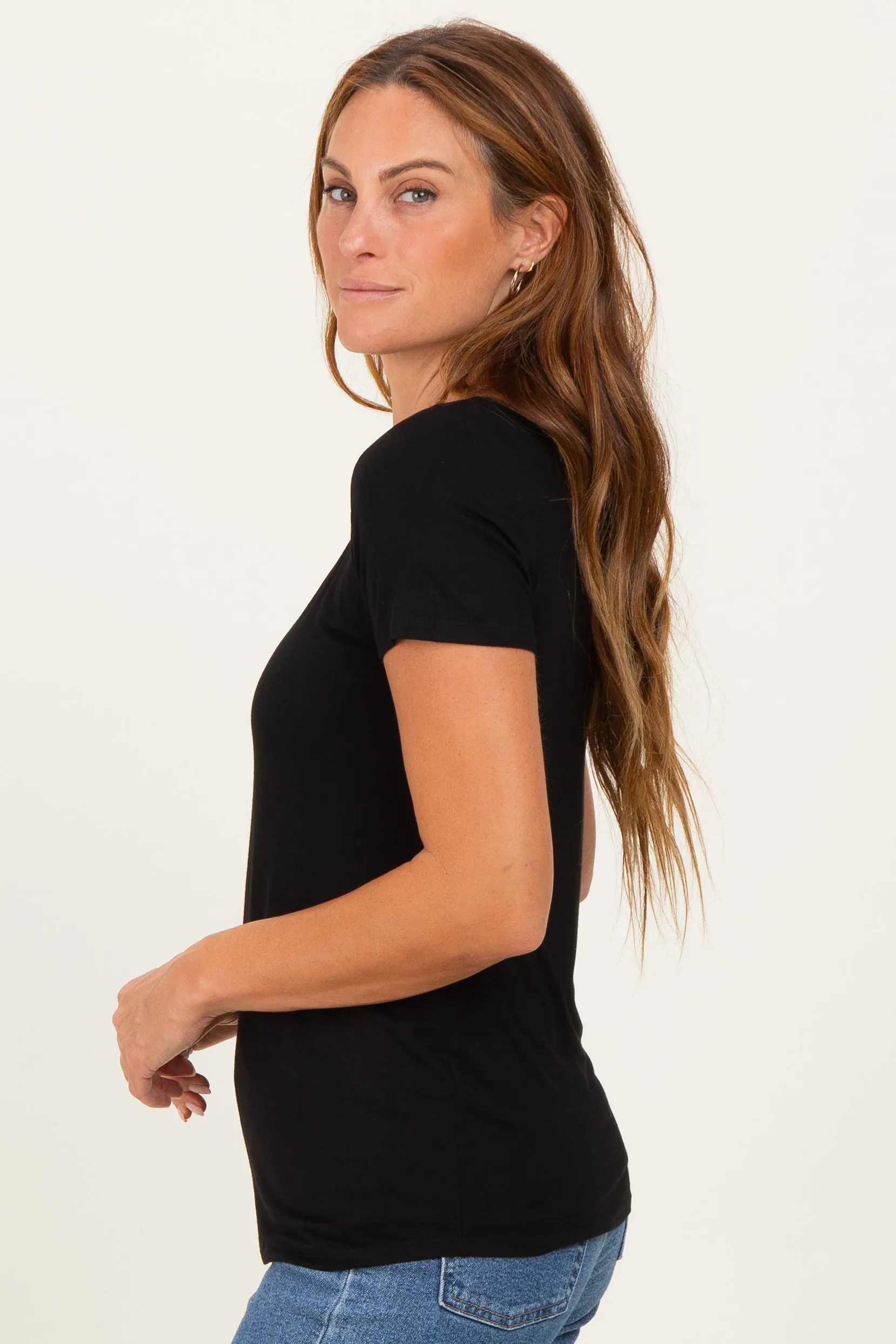 Black Short Sleeve Scoop Neck Knit T-Shirt sold by Pinkblush product image thumbnail 3