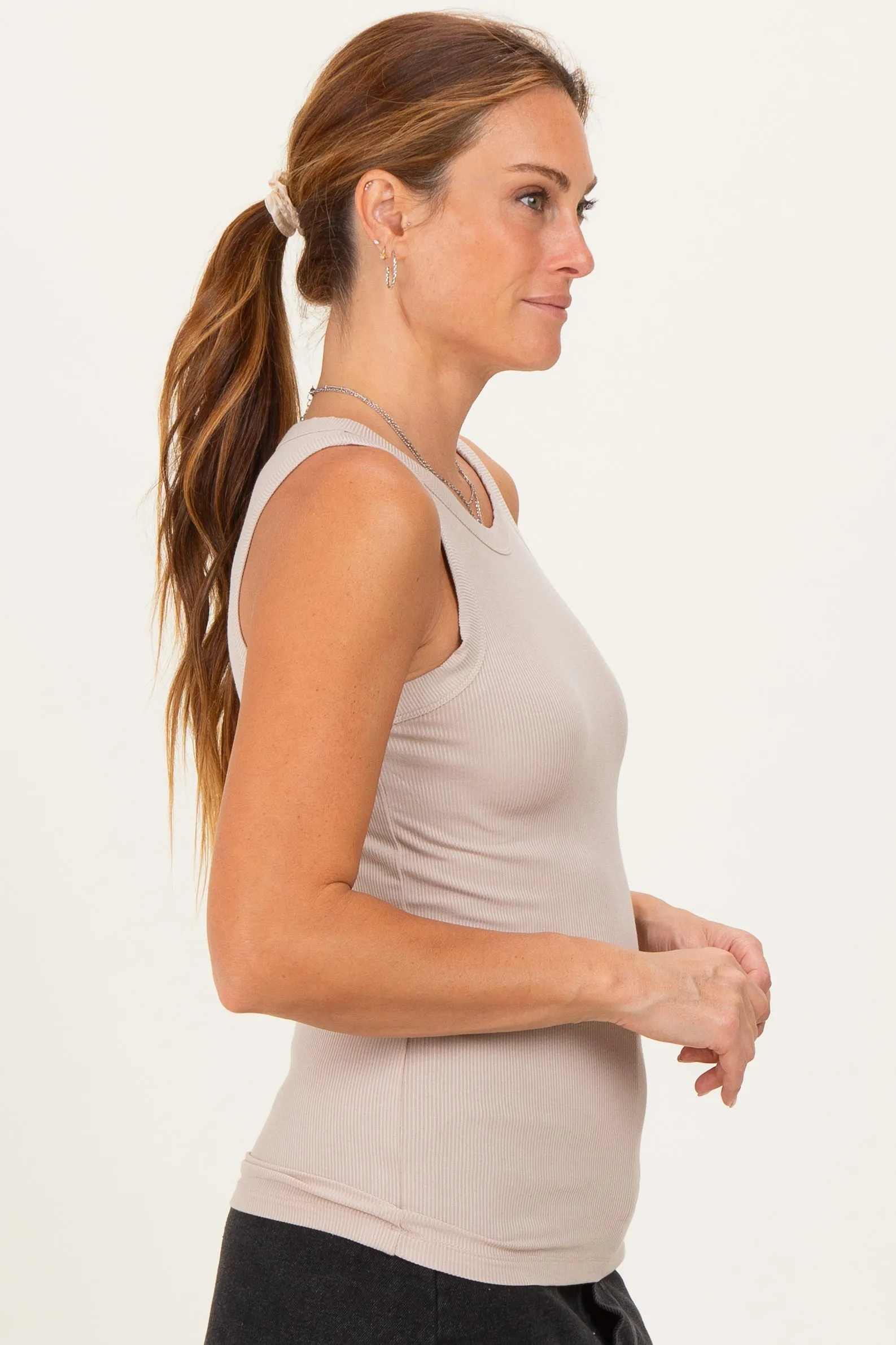 Beige Ribbed High Neck Tank Top sold by Pinkblush product image thumbnail 3