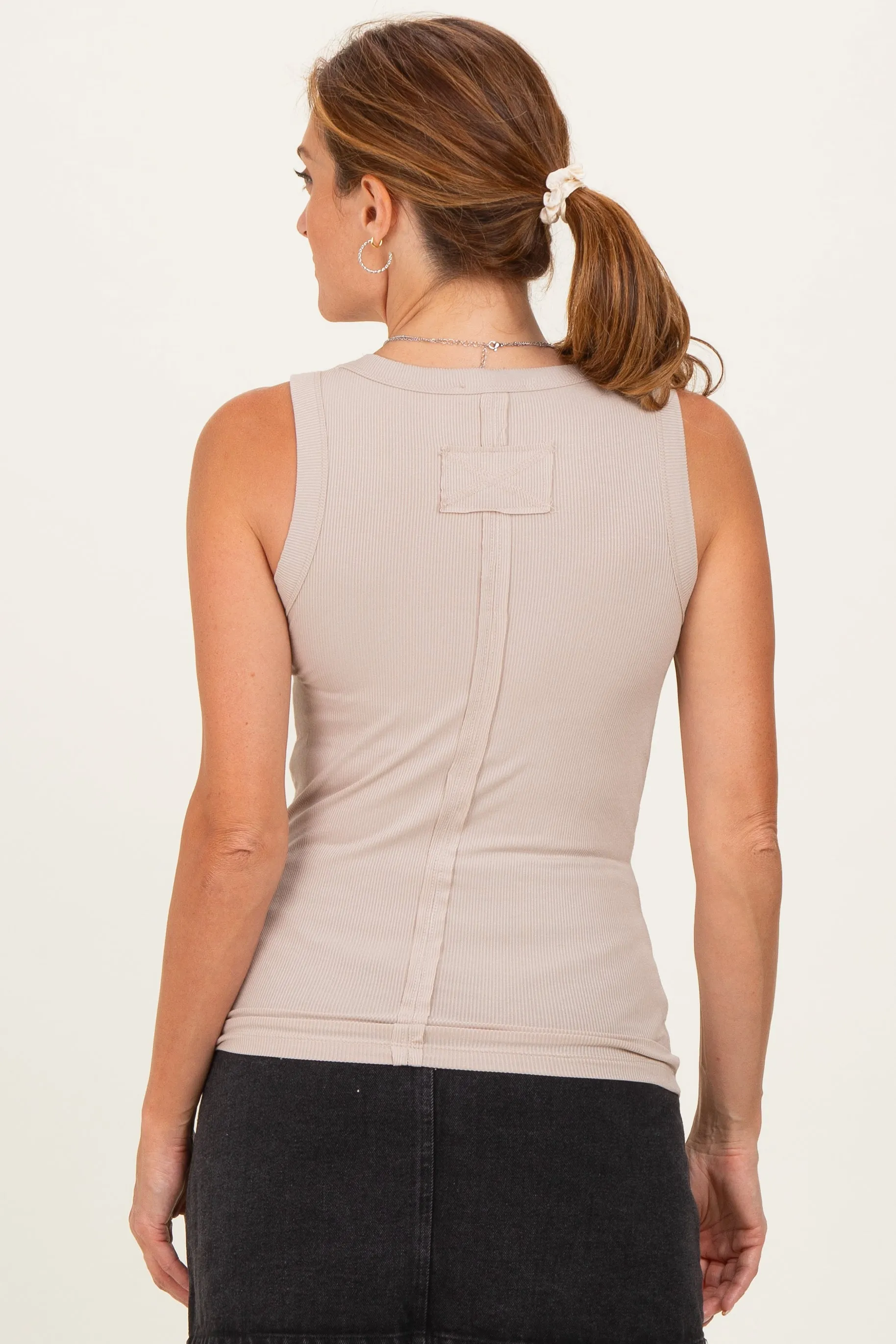 Beige Ribbed High Neck Tank Top sold by Pinkblush product image thumbnail 4