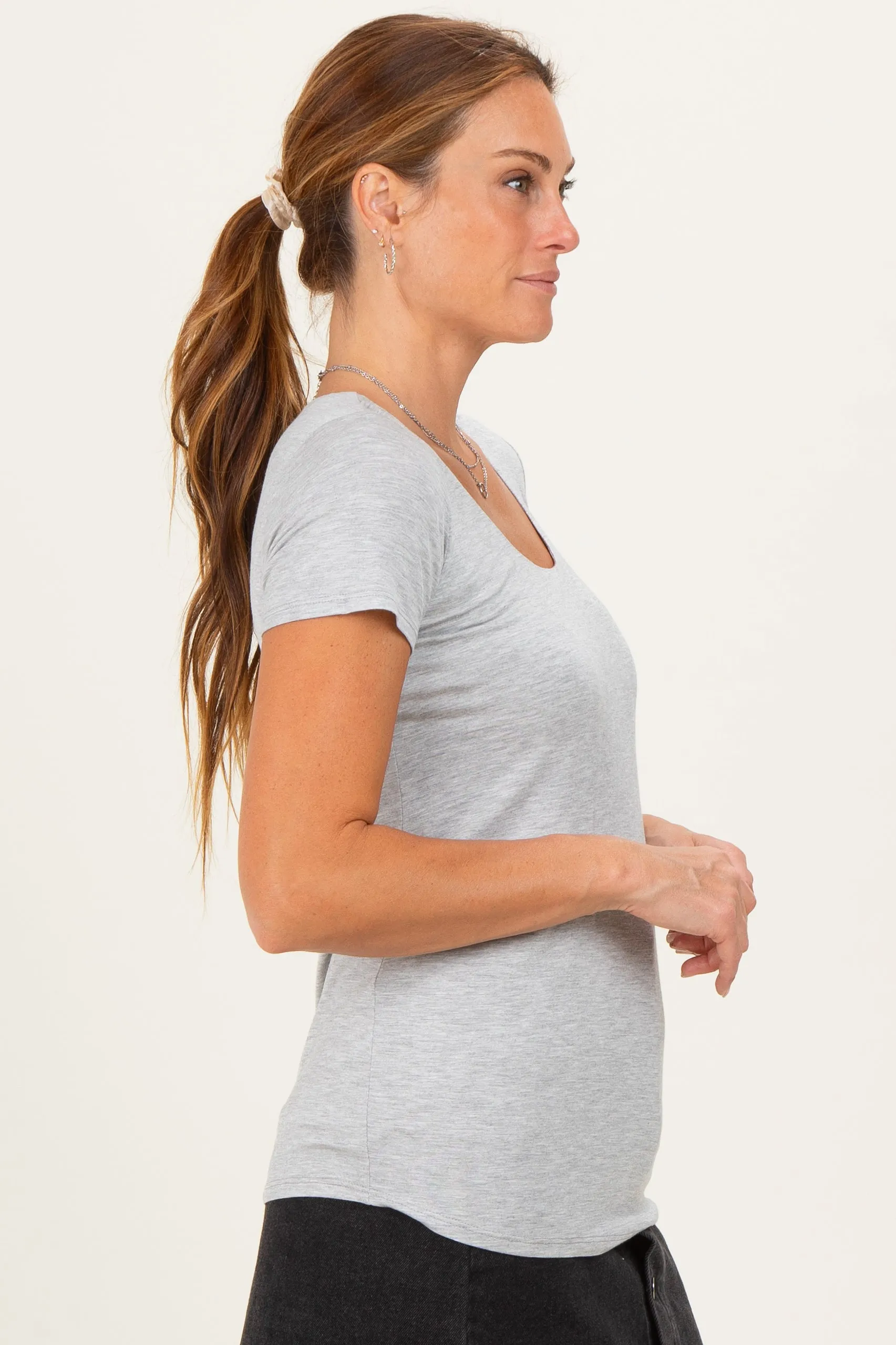 Heather Grey Short Sleeve Scoop Neck Knit T-Shirt sold by Pinkblush product image thumbnail 2