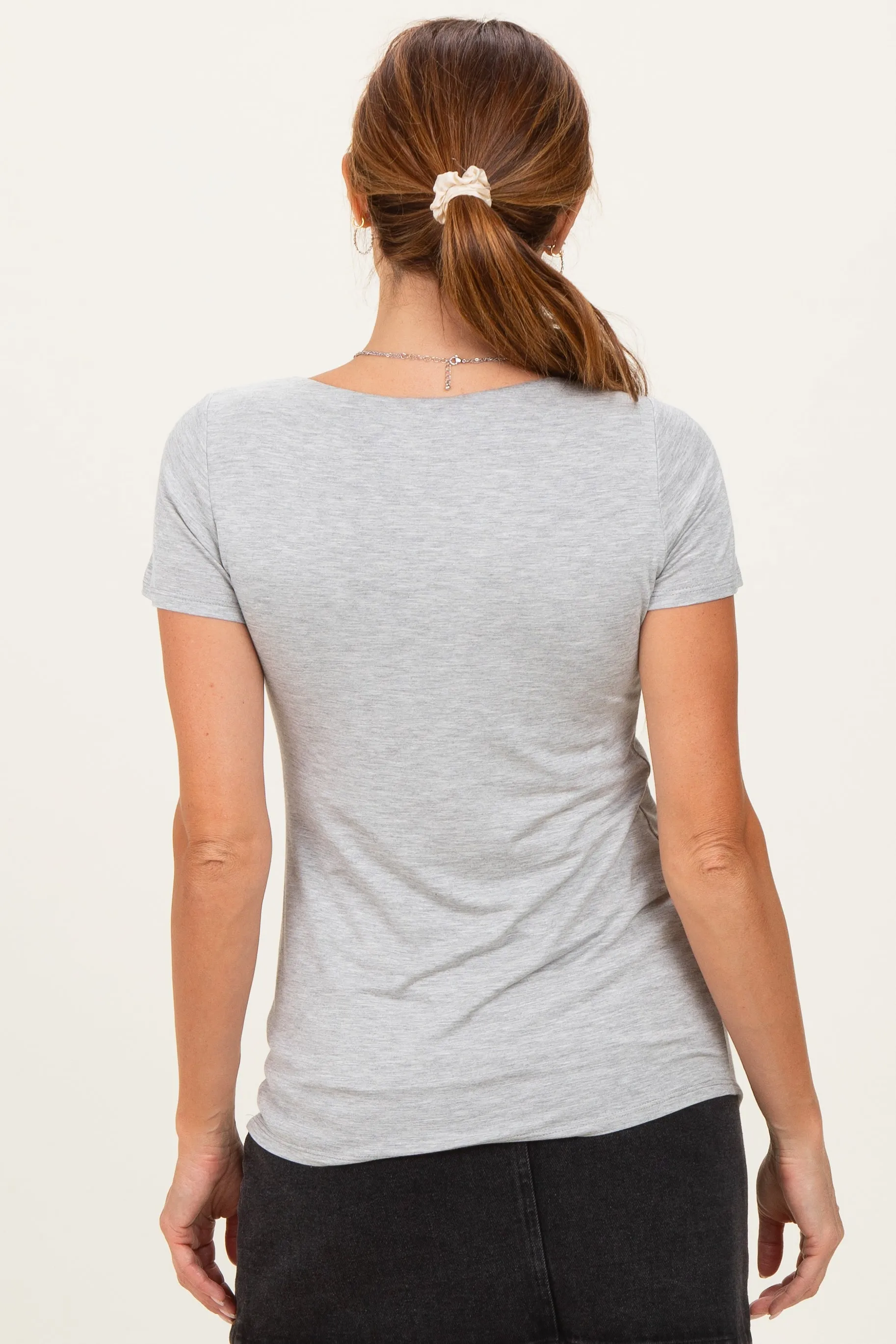 Heather Grey Short Sleeve Scoop Neck Knit T-Shirt sold by Pinkblush product image thumbnail 3