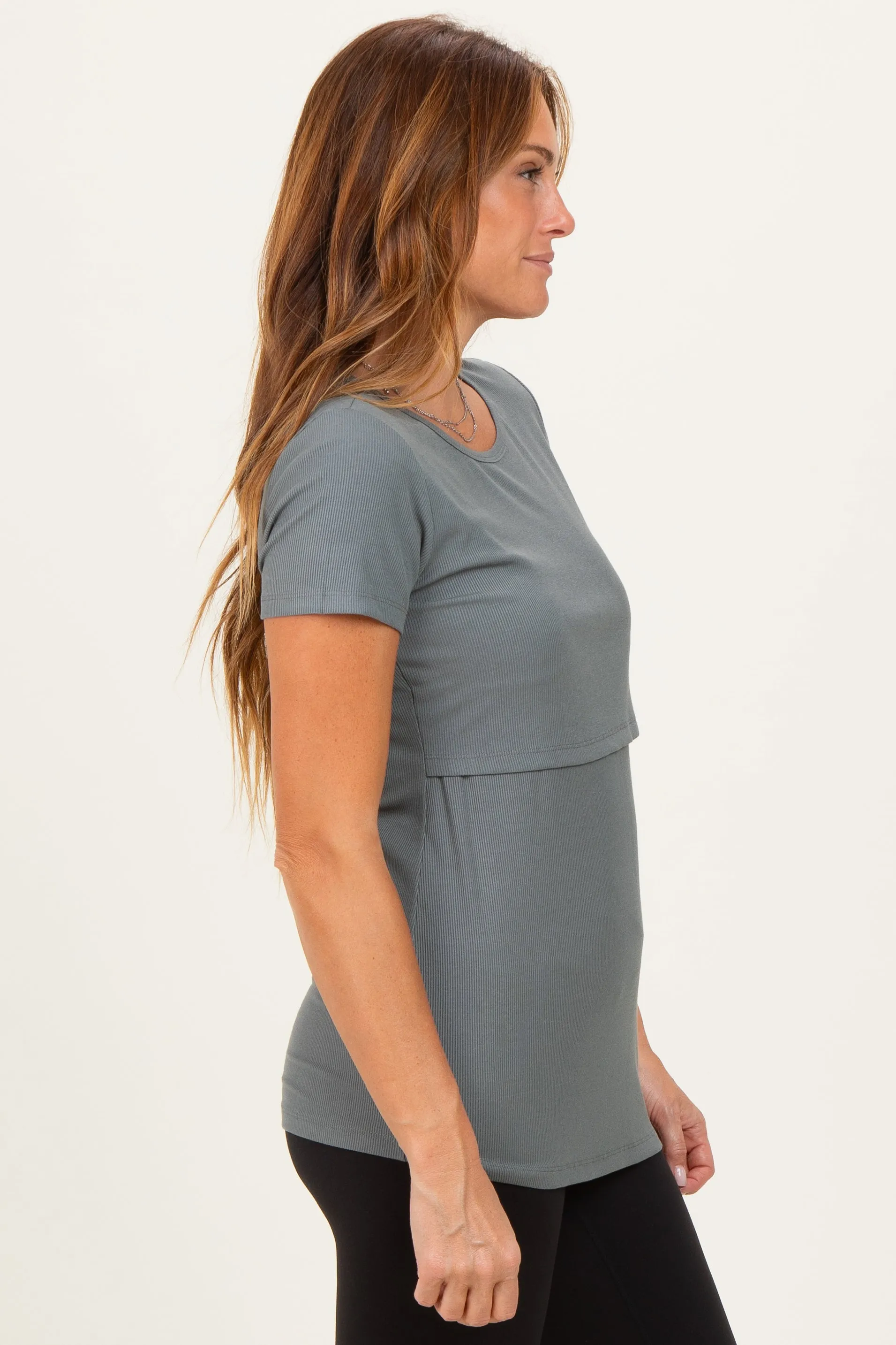 Olive Short Sleeve Nursing T-Shirt Top sold by Pinkblush product image thumbnail 3