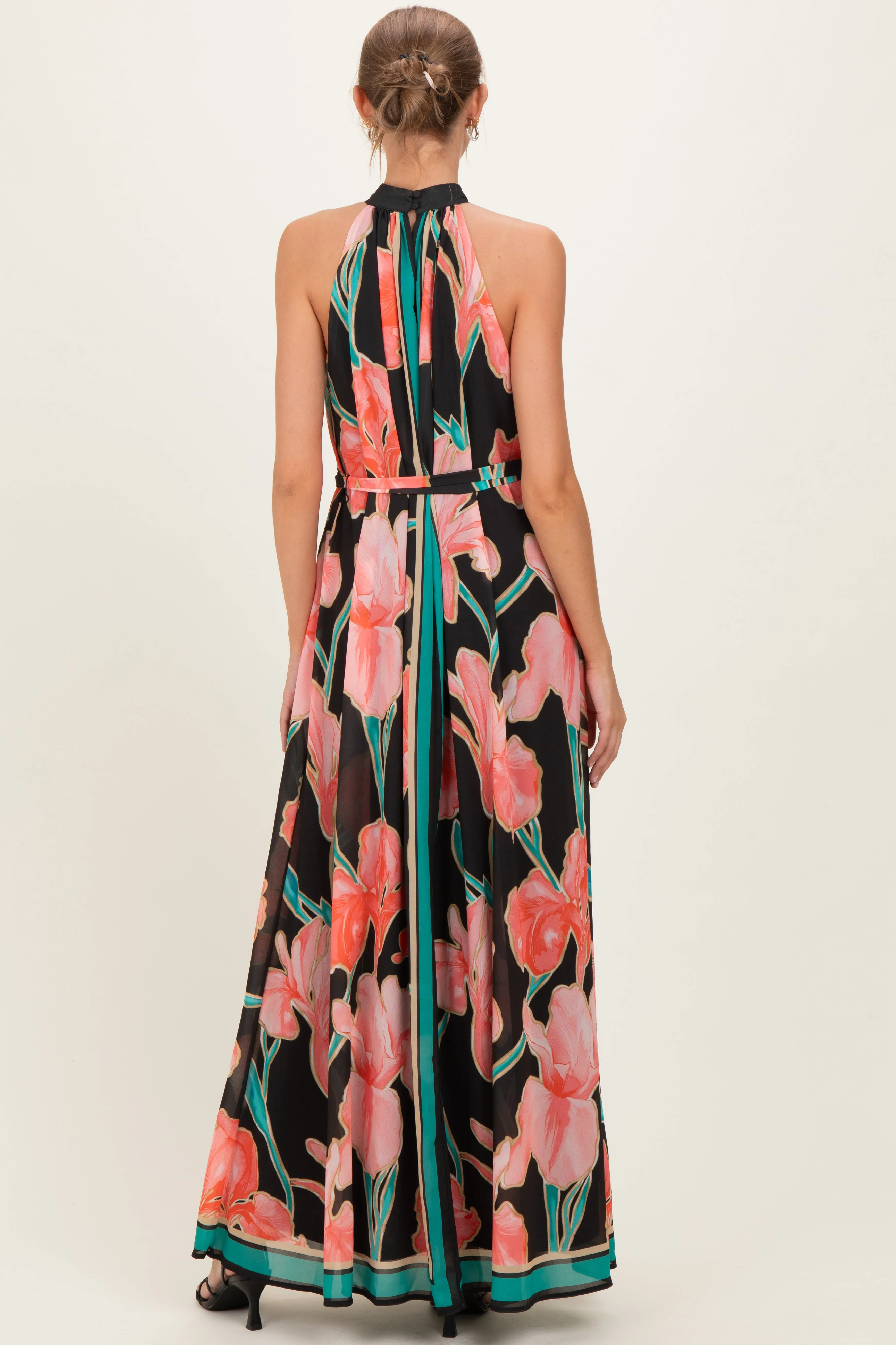 Black Floral Halter Maternity Maxi Dress sold by Pinkblush product image thumbnail 3