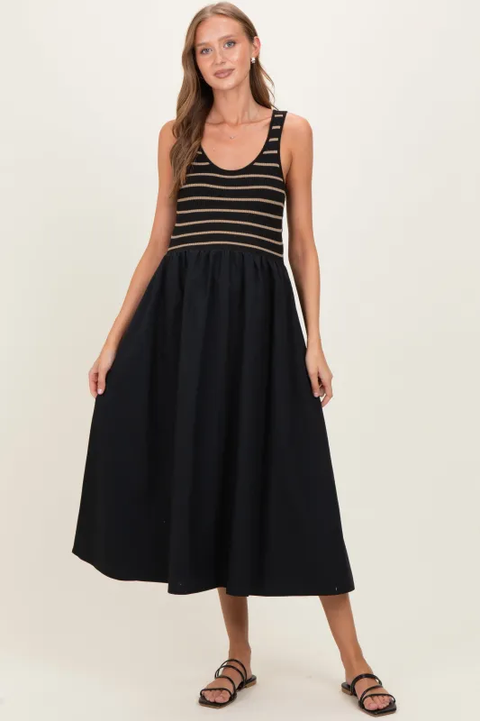 Black Striped Contrast Knit Sleeveless Maternity Maxi sold by Pinkblush