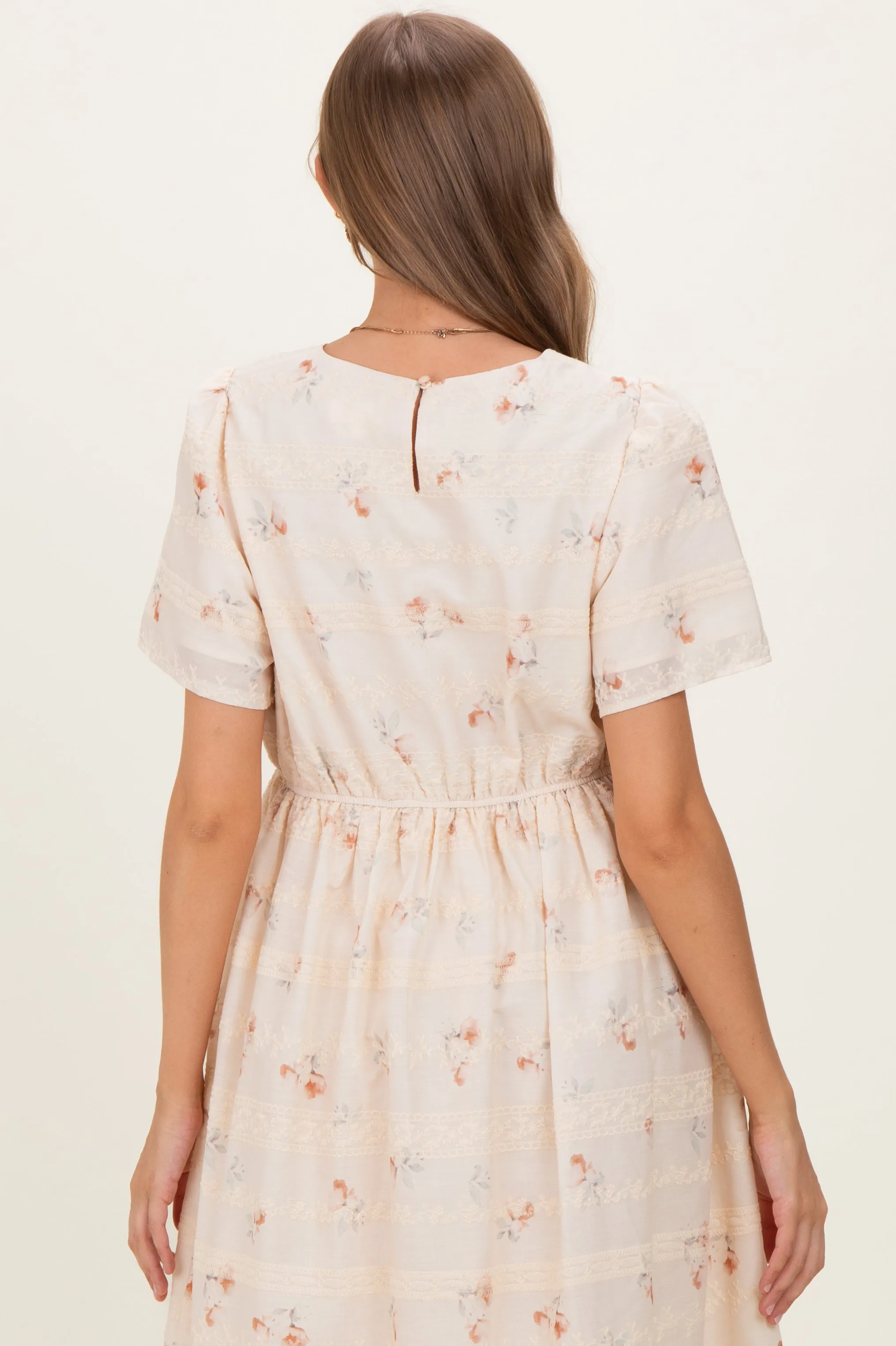 Beige Floral Embroidered Short Sleeve Maternity Midi Dress sold by Pinkblush product image thumbnail 3