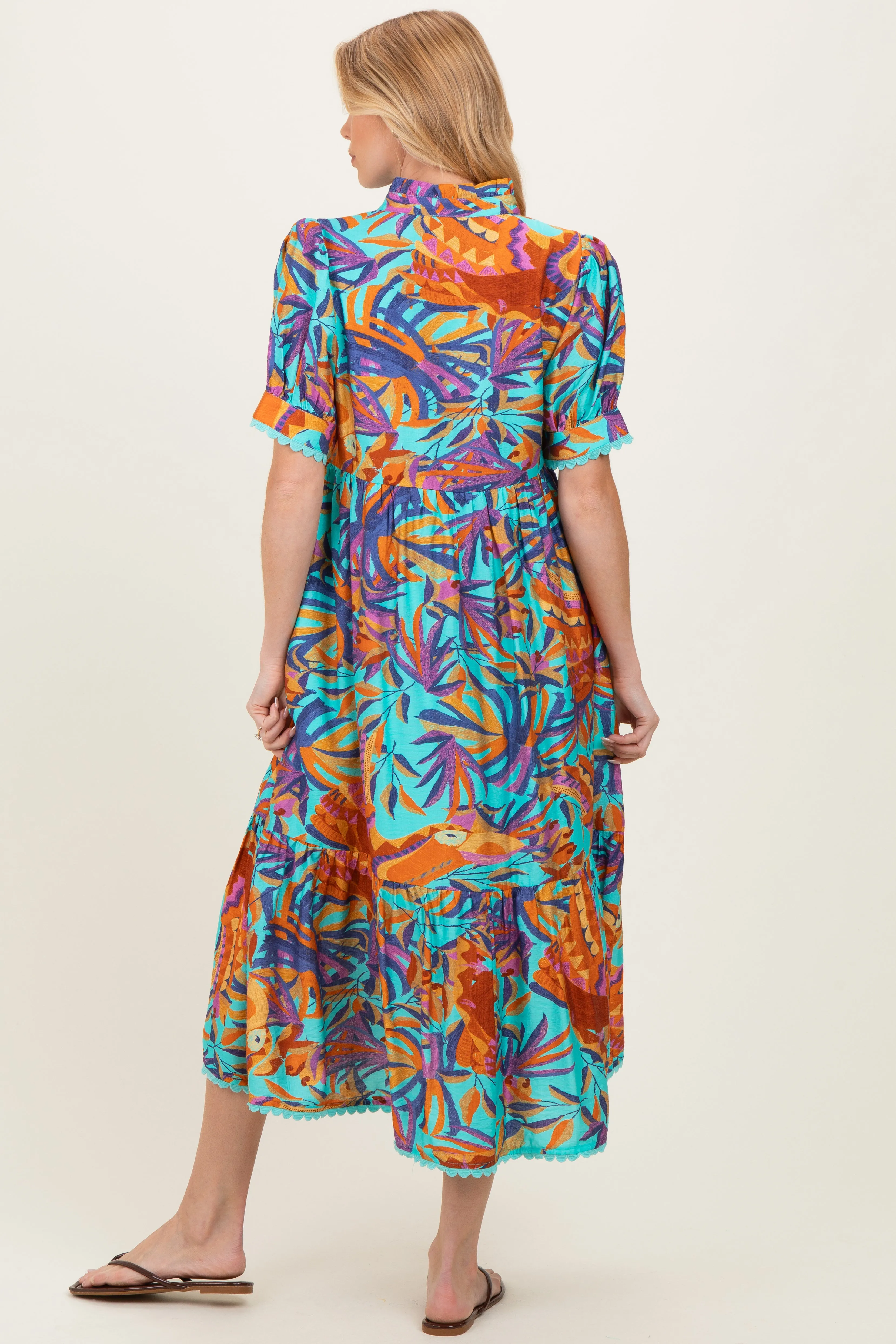Aqua Mix Leaf Print Pocketed Maternity Midi Dress sold by Pinkblush product image thumbnail 2
