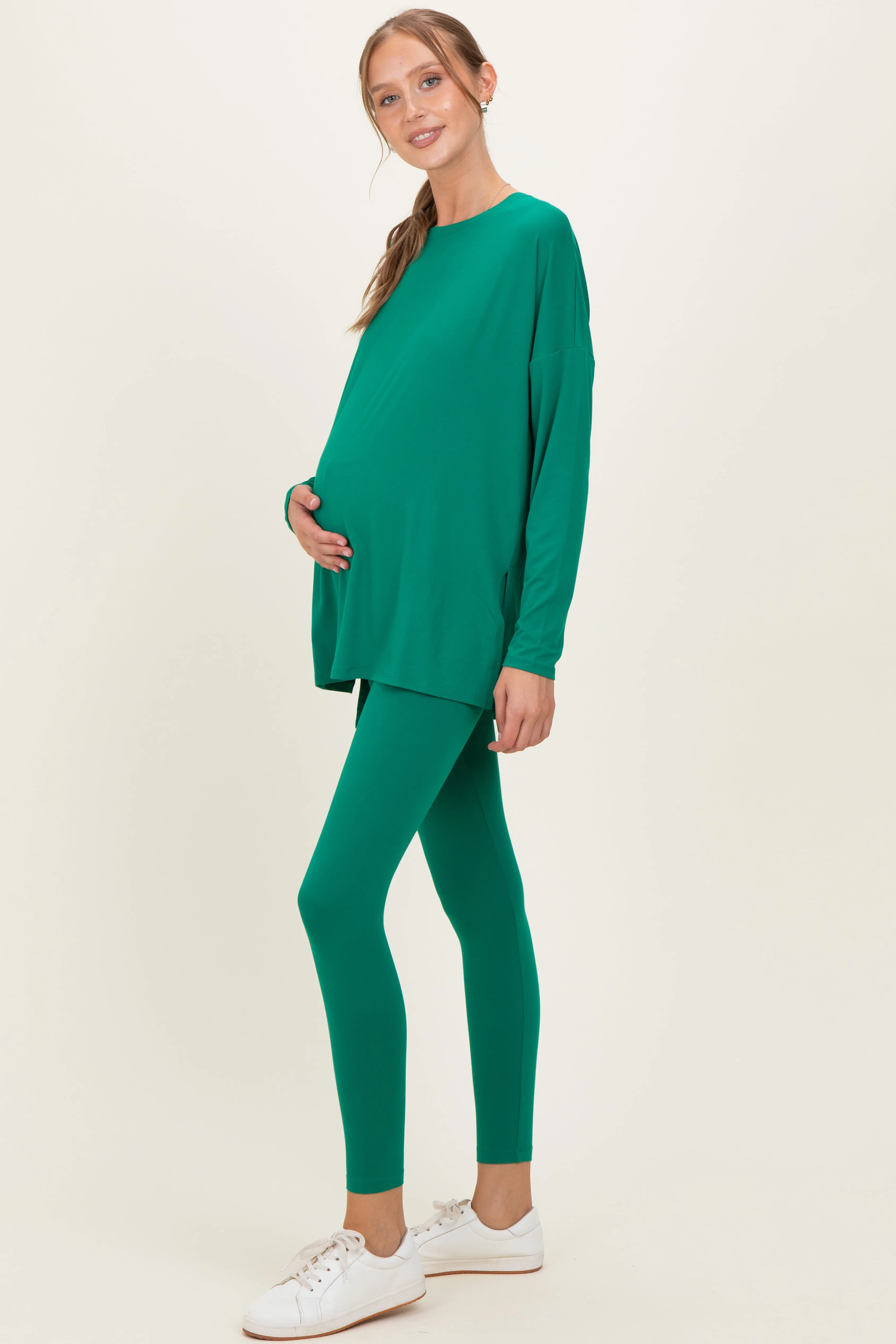 Emerald Brushed Knit Oversized Top and Legging Maternity Set sold by Pinkblush product image thumbnail 3