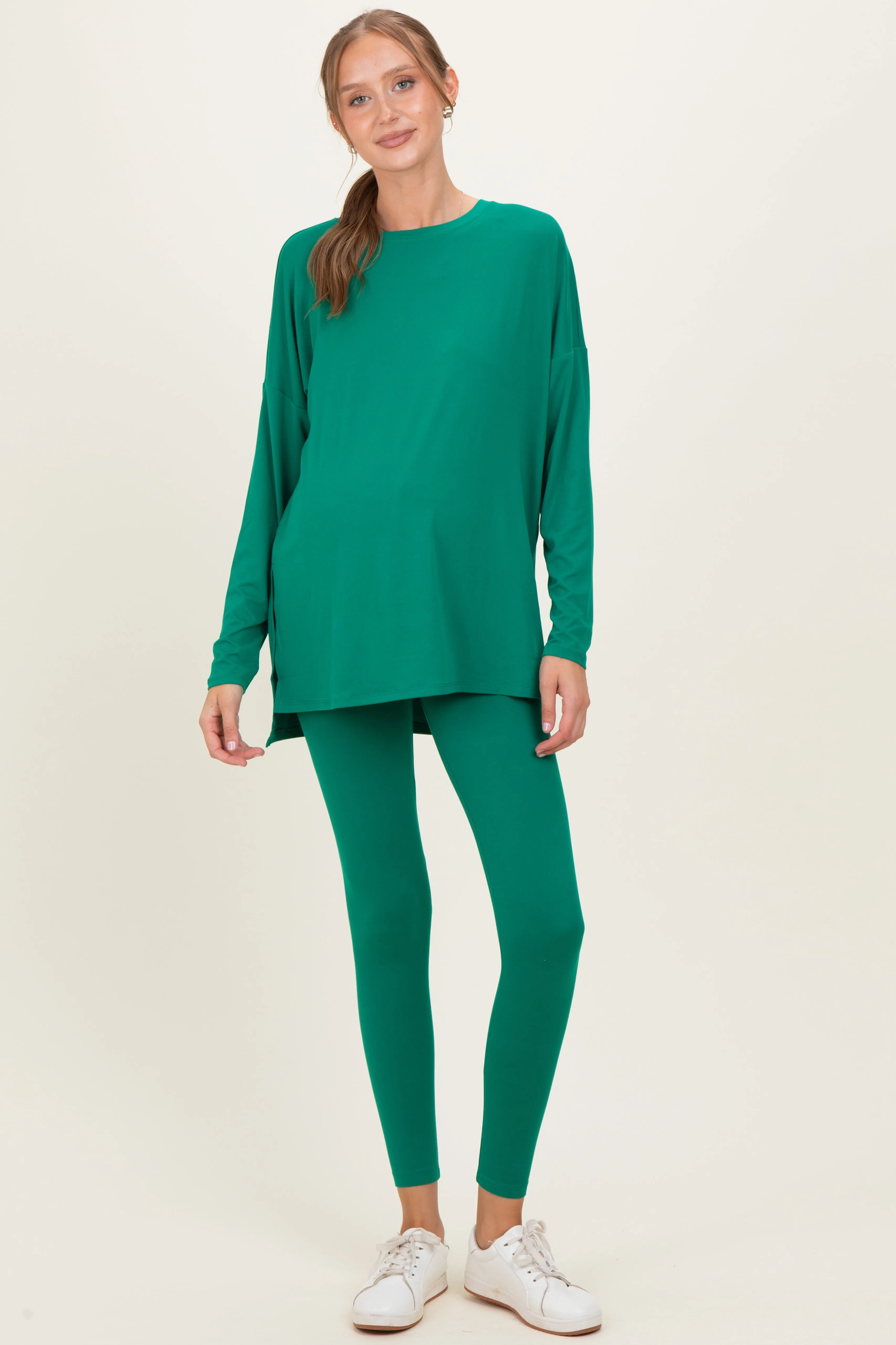 Emerald Brushed Knit Oversized Top and Legging Maternity Set sold by Pinkblush