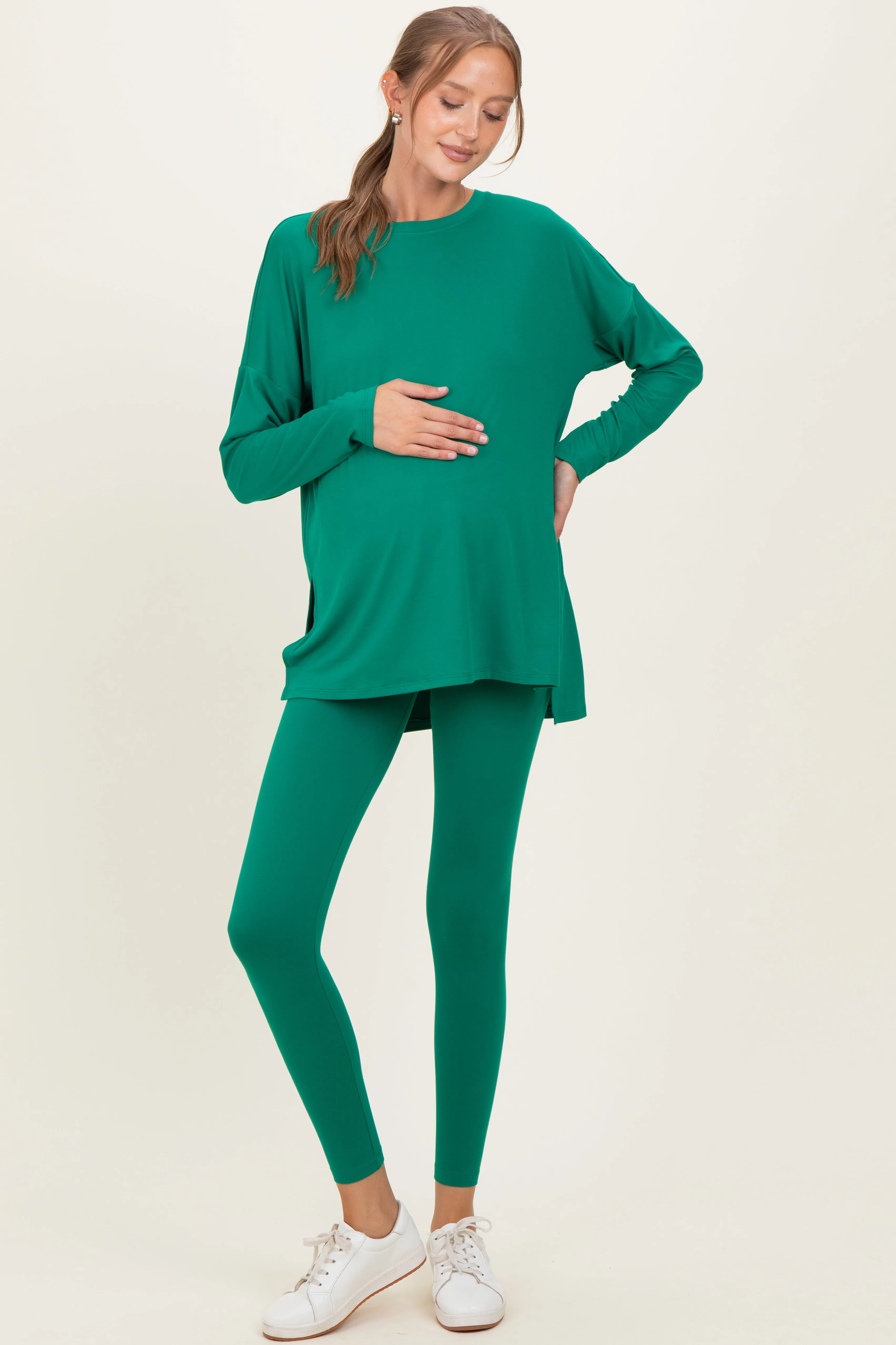 Emerald Brushed Knit Oversized Top and Legging Maternity Set sold by Pinkblush product image thumbnail 2