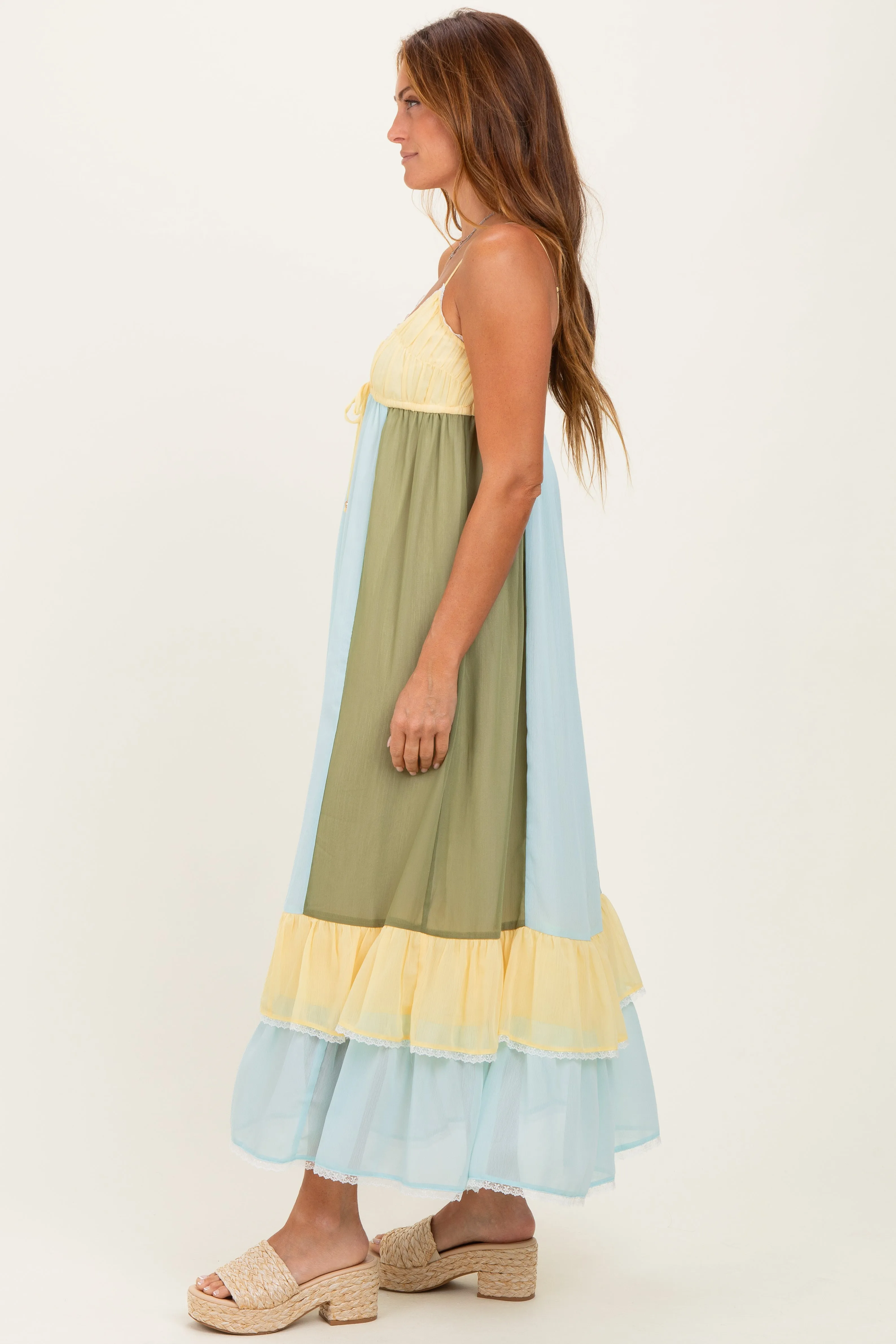 Light Blue Colorblock Tiered Ruffle Maxi Dress sold by Pinkblush product image thumbnail 2