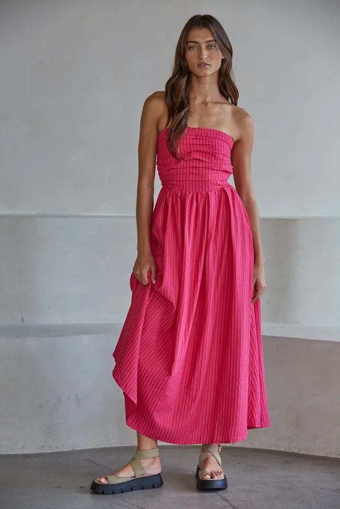 Hot Pink Striped Strapless Maxi Dress sold by Pinkblush