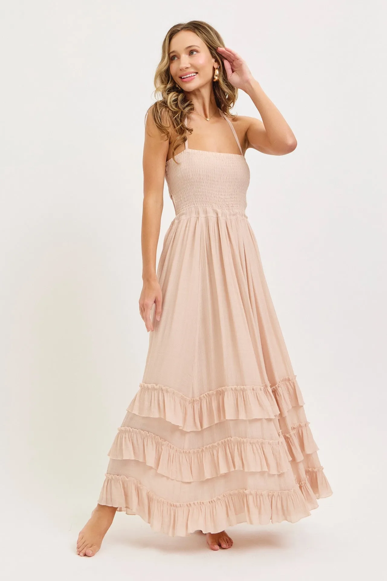 Blush Halter Smocked Ruffle Tier Hem Maxi Dress sold by Pinkblush product image thumbnail 2