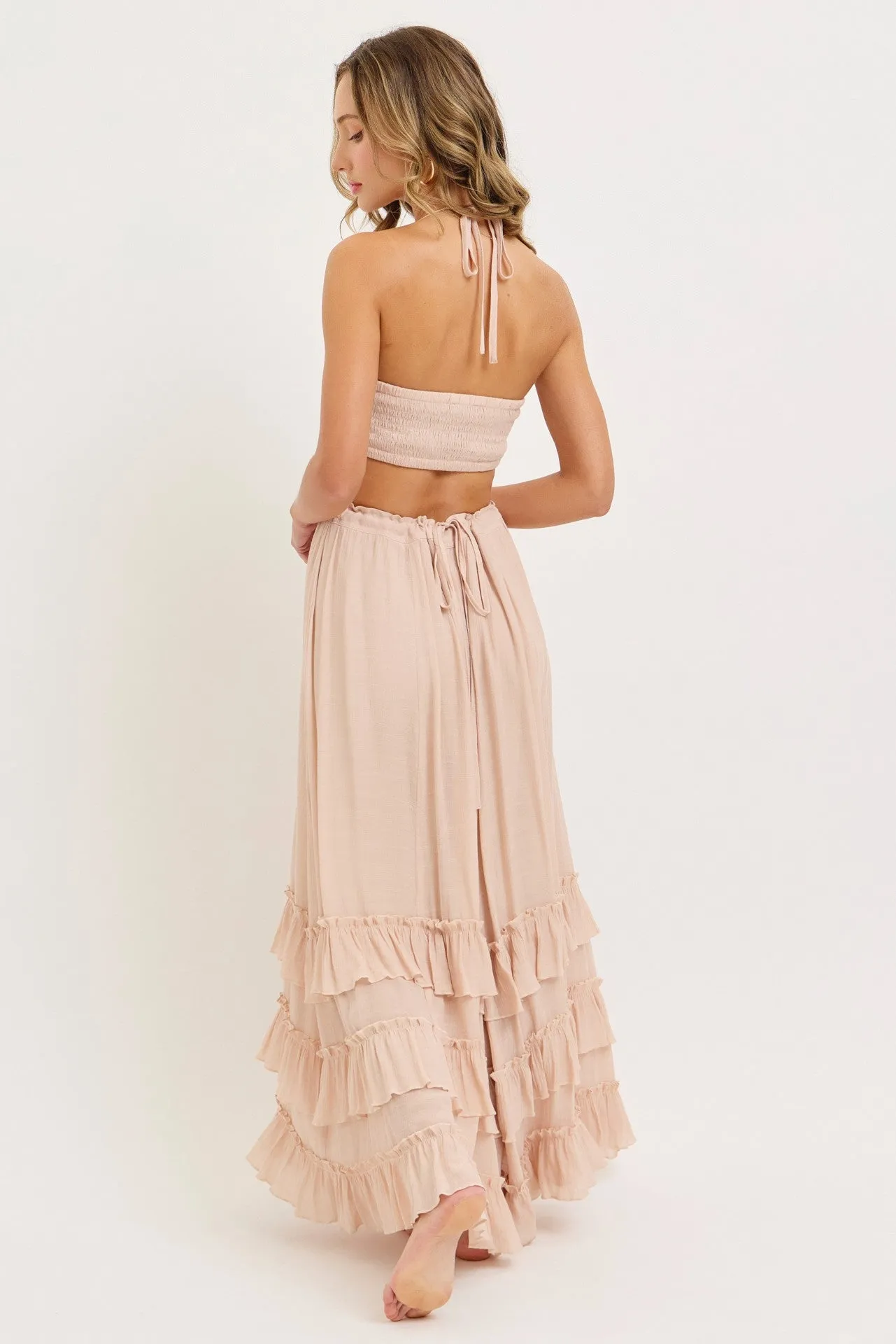 Blush Halter Smocked Ruffle Tier Hem Maxi Dress sold by Pinkblush product image thumbnail 4