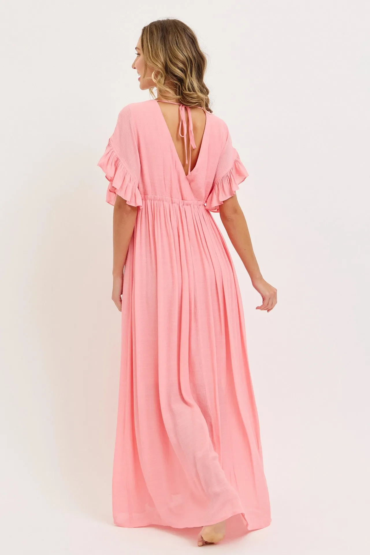 Pink Button Down Deep V-Neck Maxi Dress sold by Pinkblush product image thumbnail 4