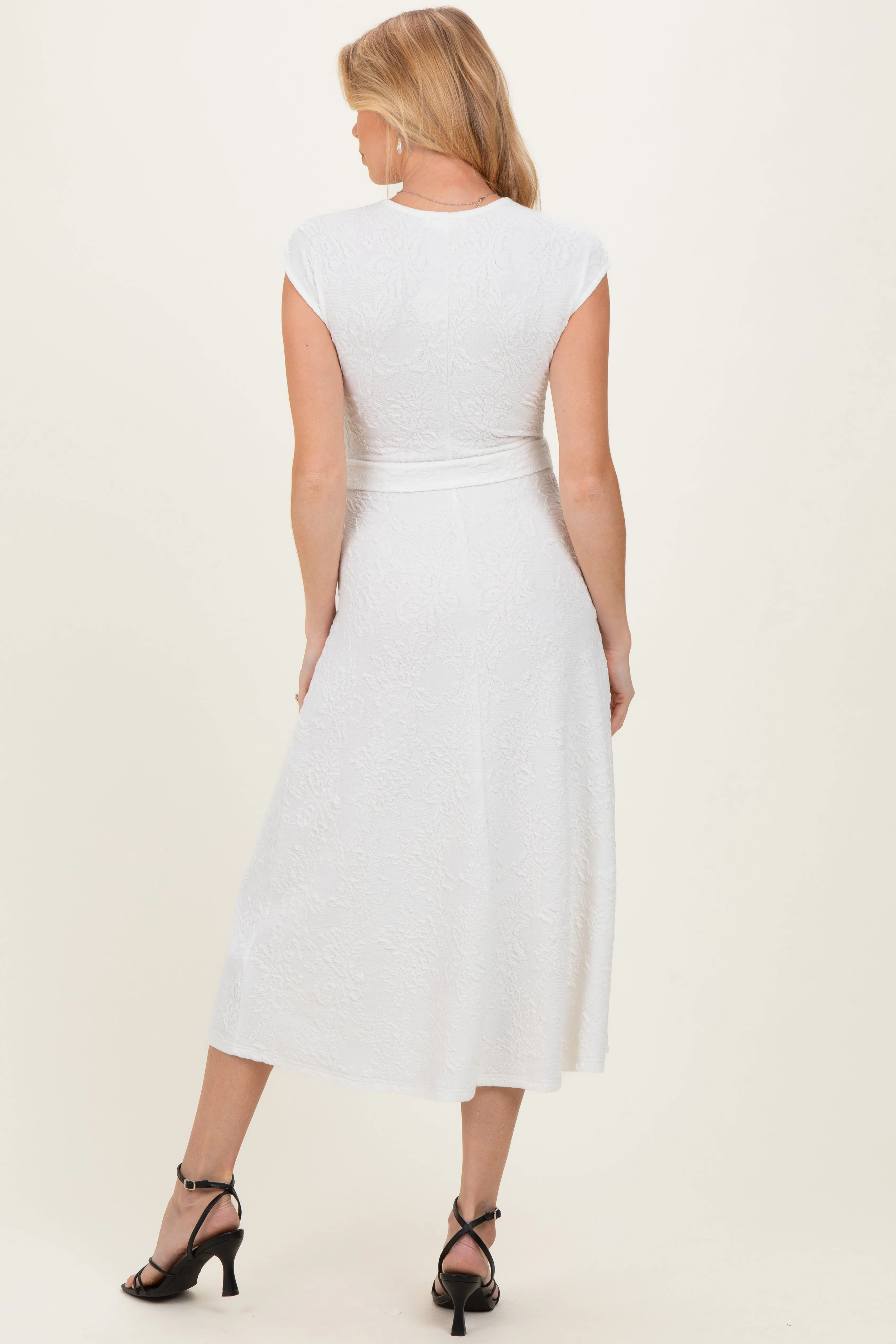 White Jacquard Waist Tie Maternity Midi Dress sold by Pinkblush product image thumbnail 2
