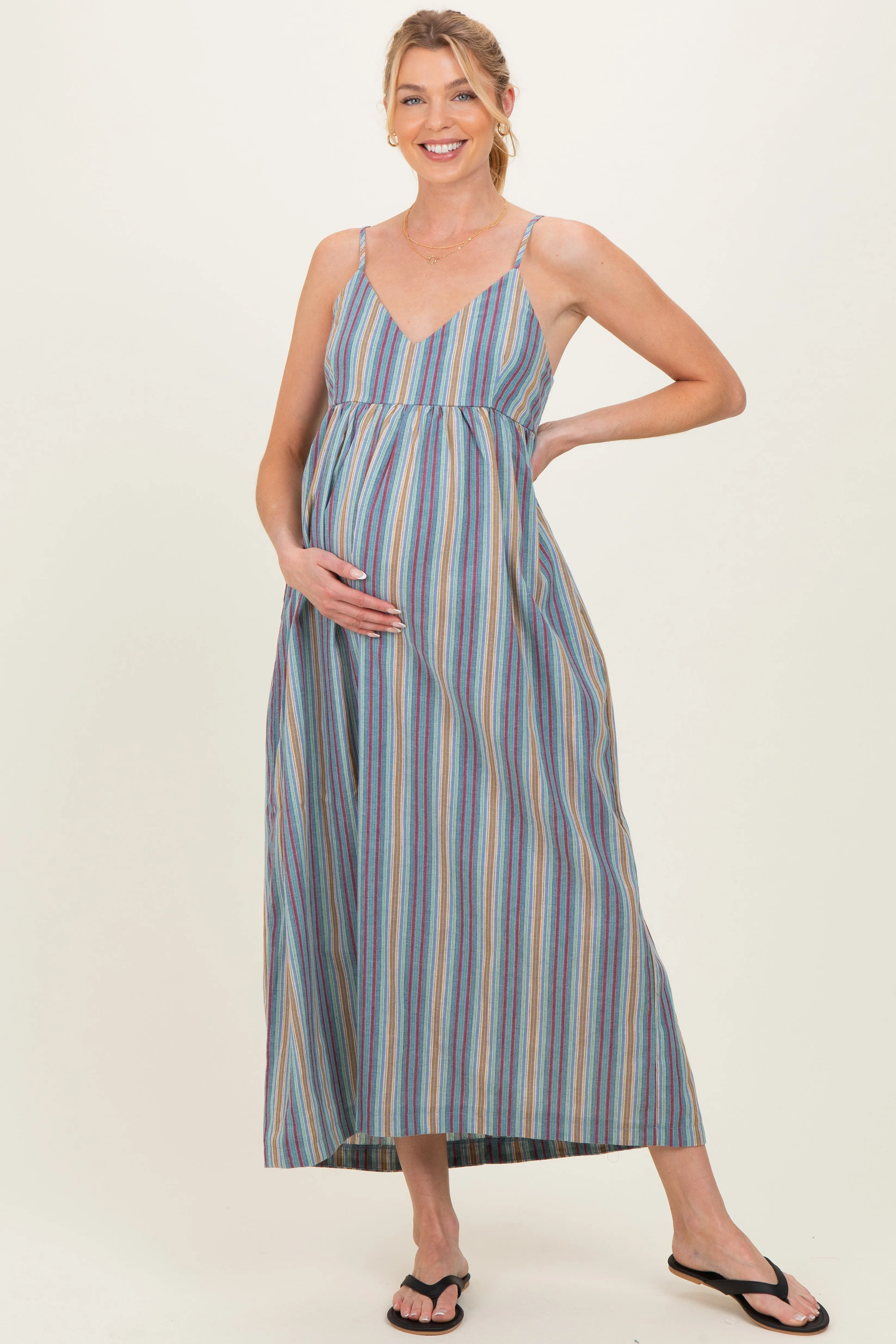 Multicolor Striped Sleeveless Maternity Maxi Dress sold by Pinkblush product image thumbnail 2