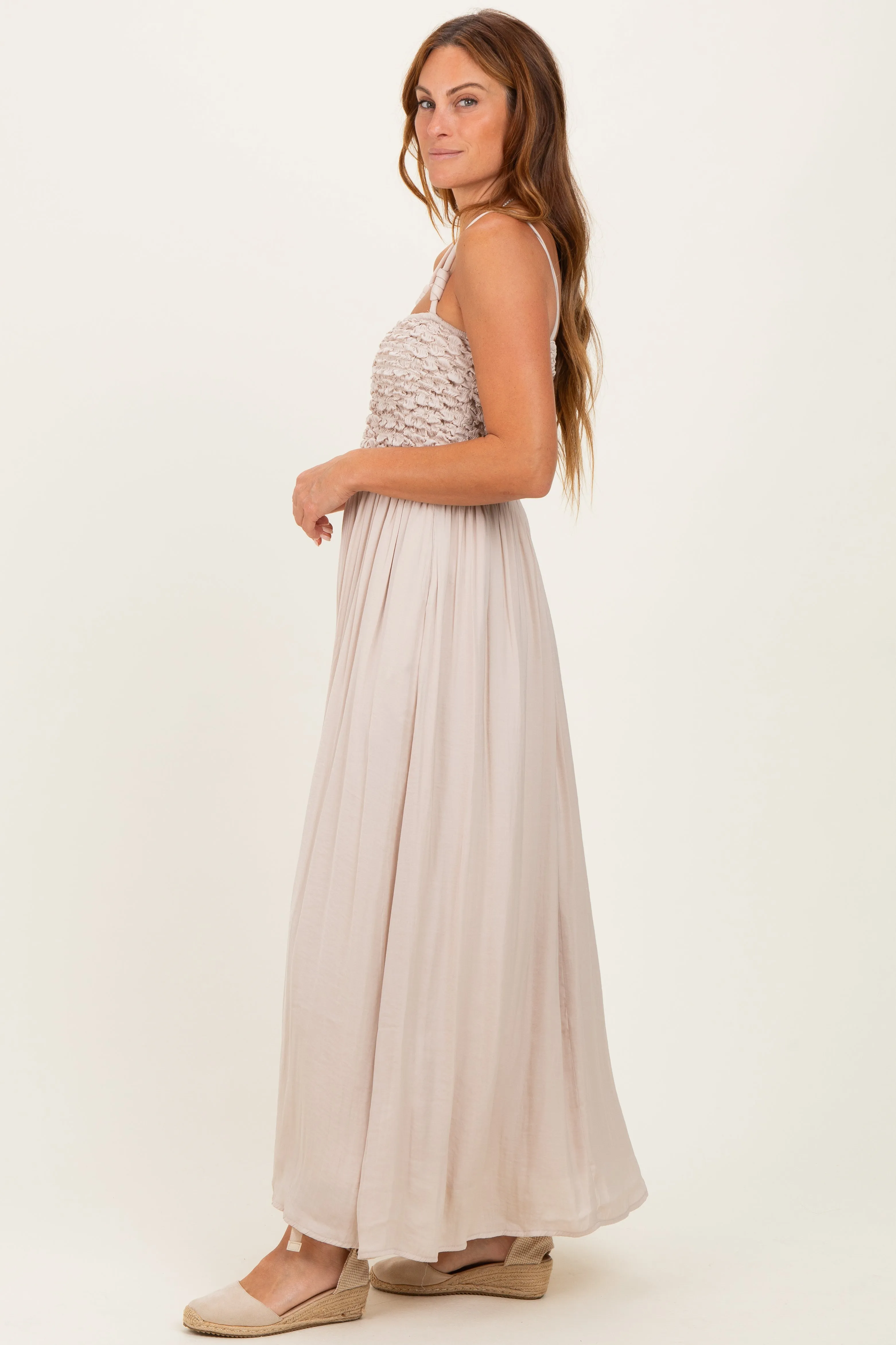 Beige Textured Smocked Maxi Dress sold by Pinkblush product image thumbnail 3