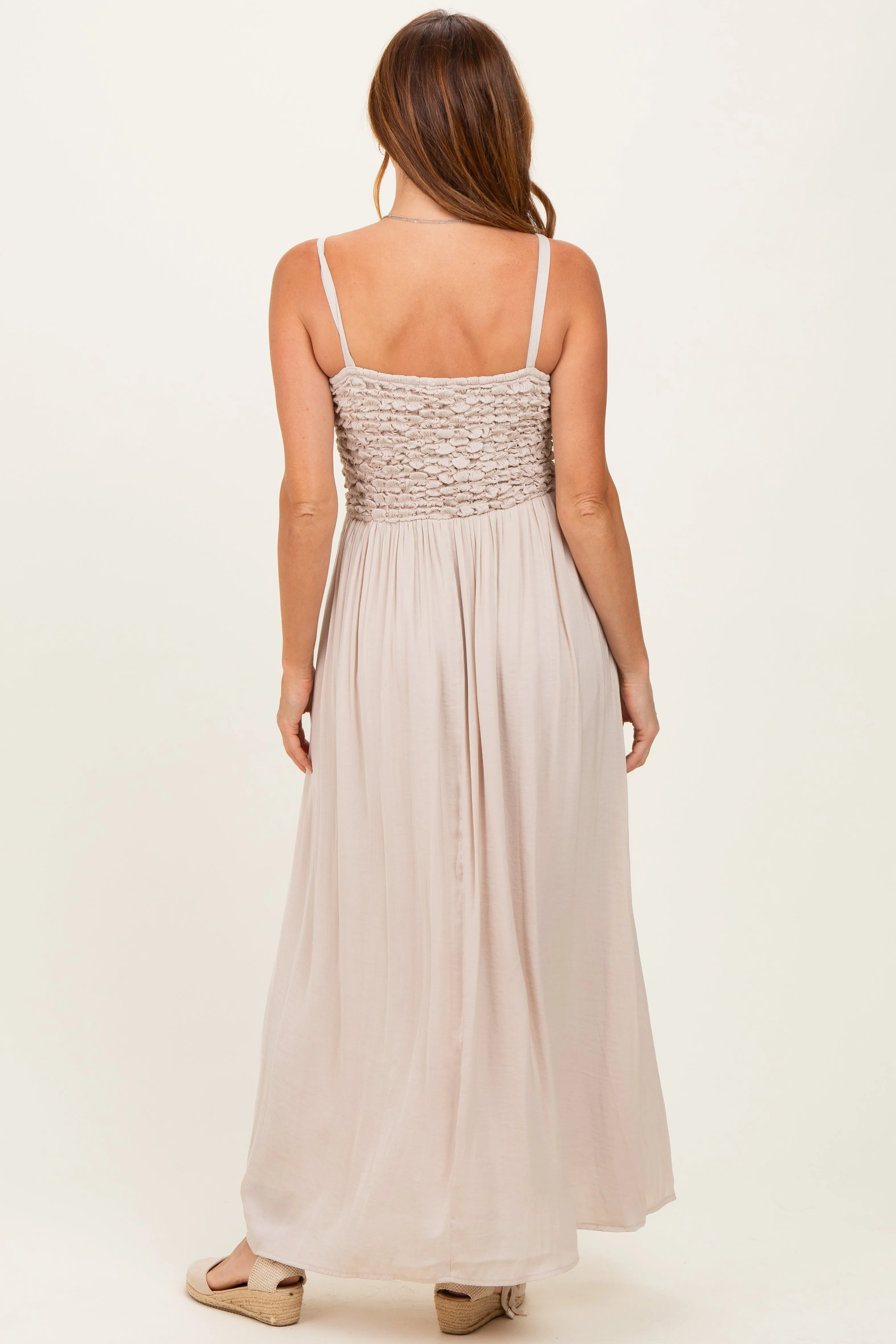Beige Textured Smocked Maxi Dress sold by Pinkblush product image thumbnail 4