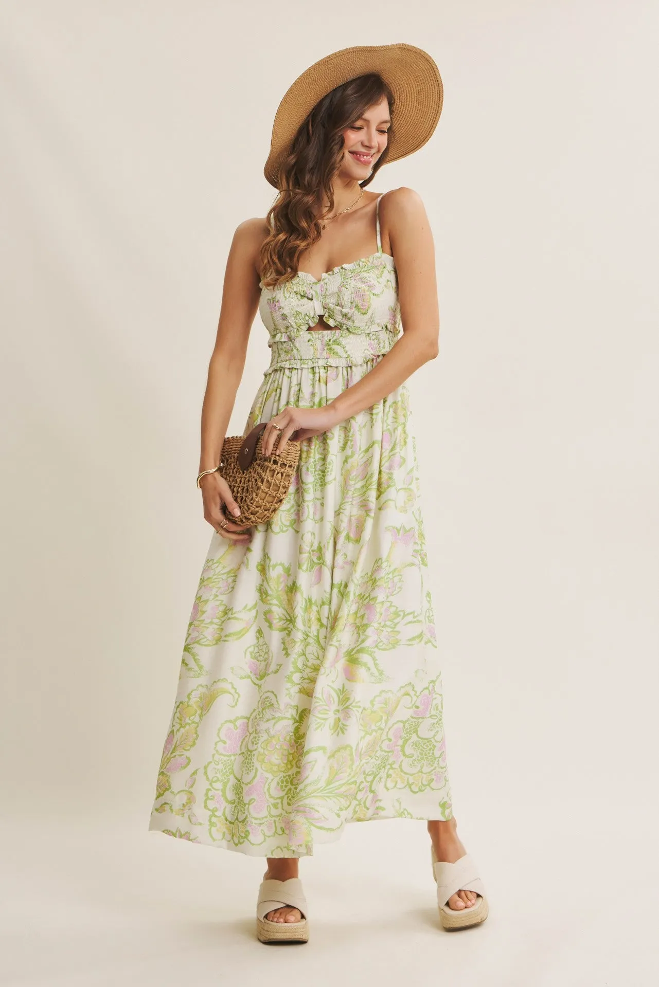 Green Cream Elegant Floral Maxi Dress sold by Pinkblush product image thumbnail 5