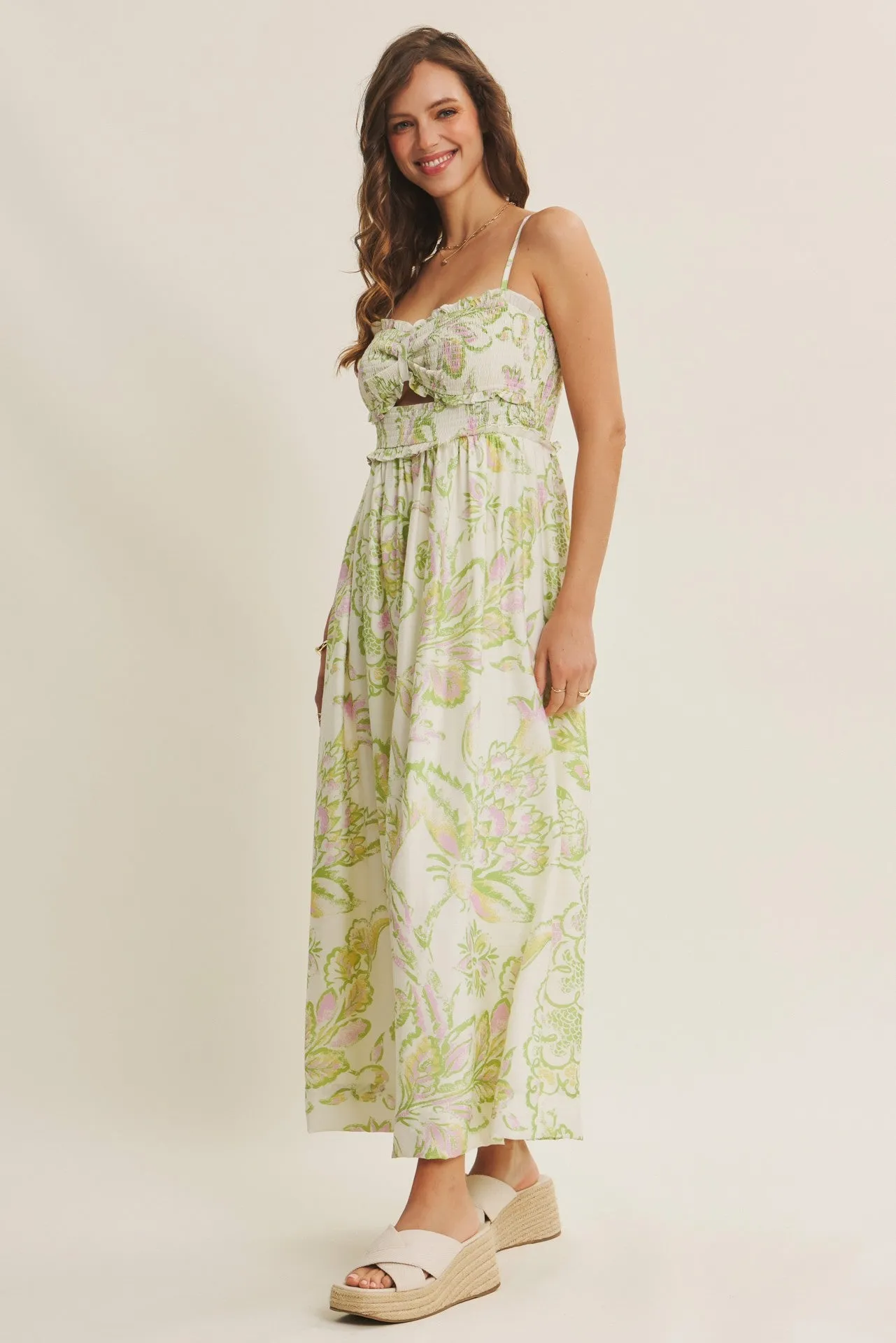 Green Cream Elegant Floral Maxi Dress sold by Pinkblush product image thumbnail 2