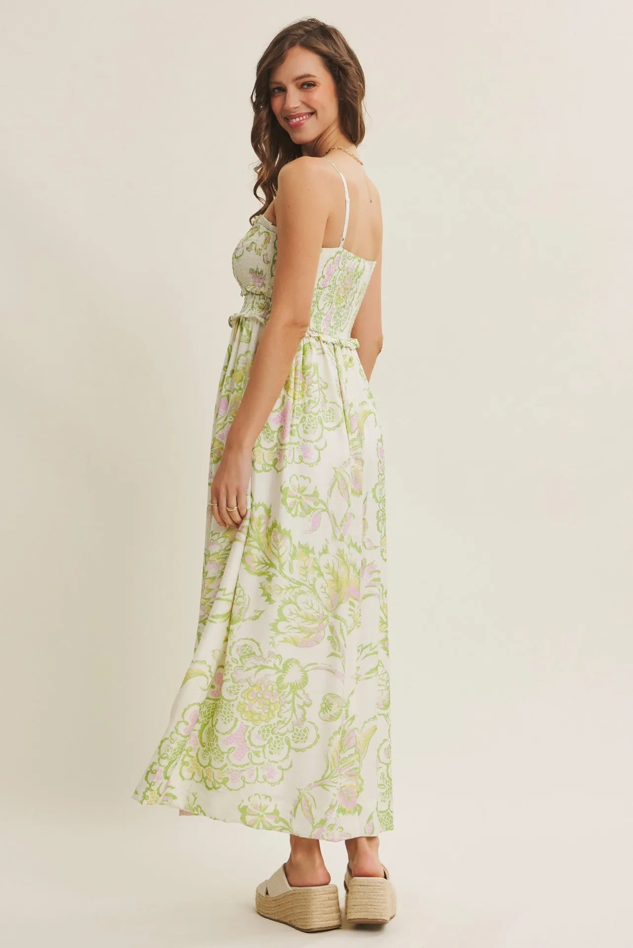 Green Cream Elegant Floral Maxi Dress sold by Pinkblush product image thumbnail 3
