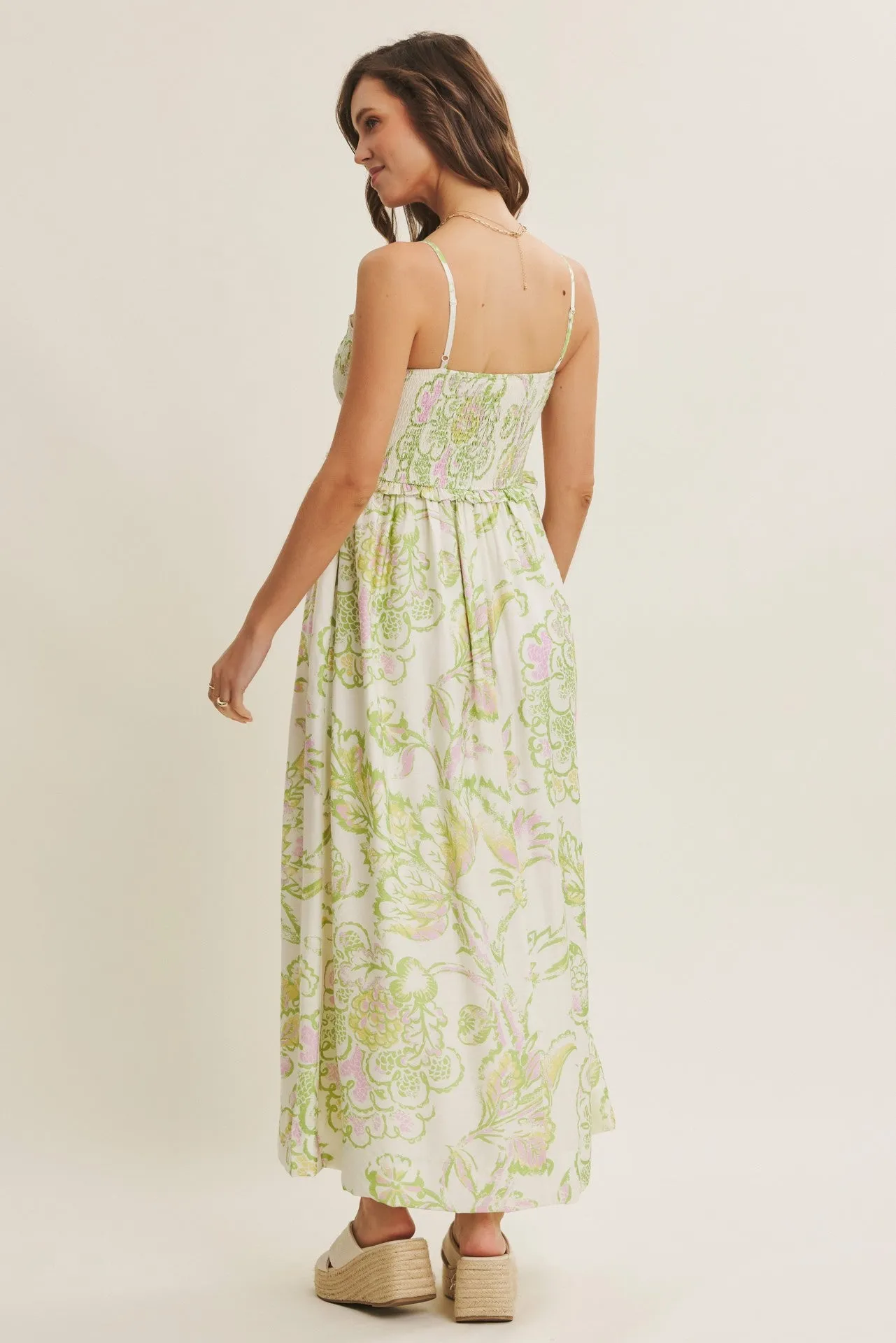 Green Cream Elegant Floral Maxi Dress sold by Pinkblush product image thumbnail 4