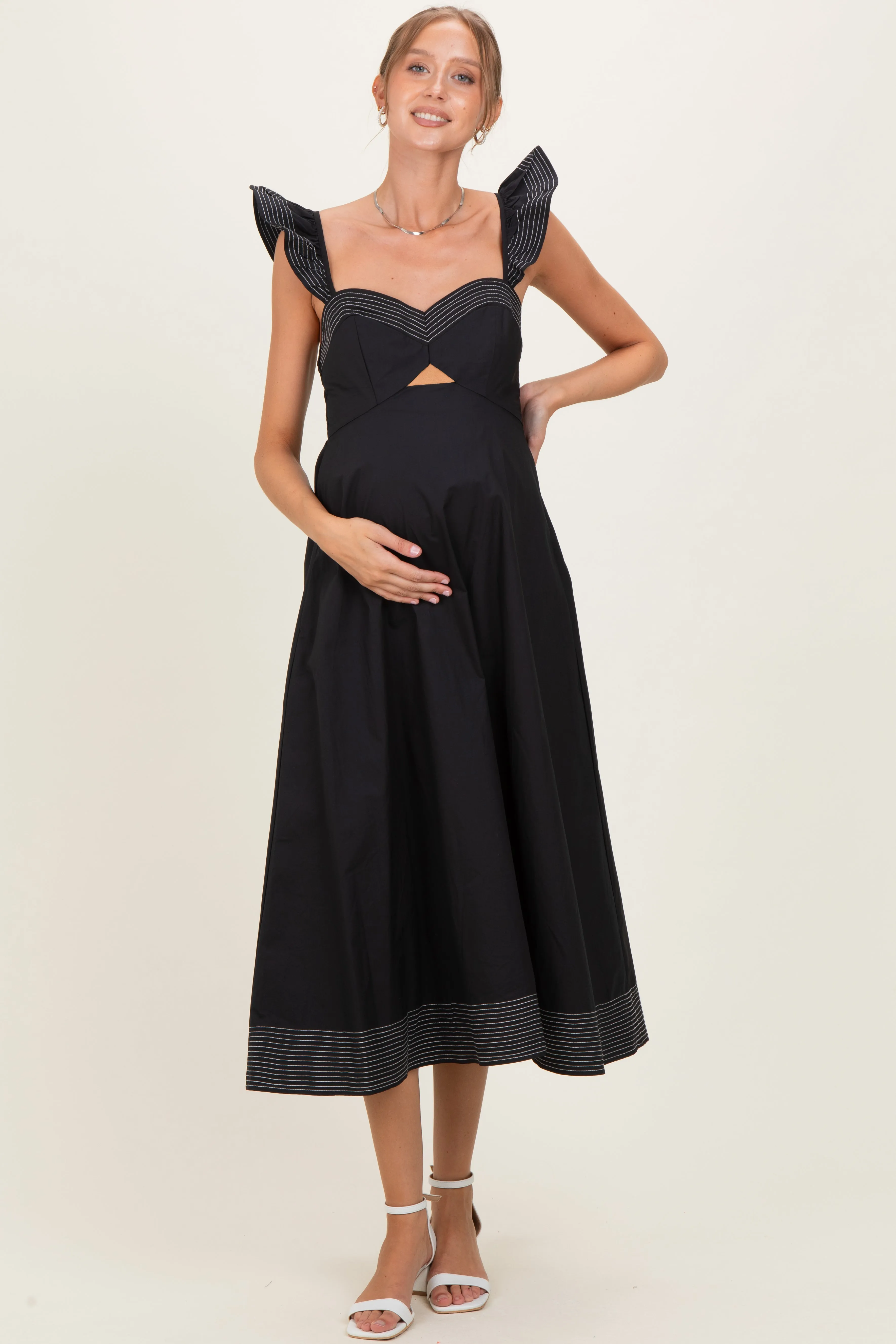 Black Cutout Seam Detail Maternity Midi Dress sold by Pinkblush product image thumbnail 2