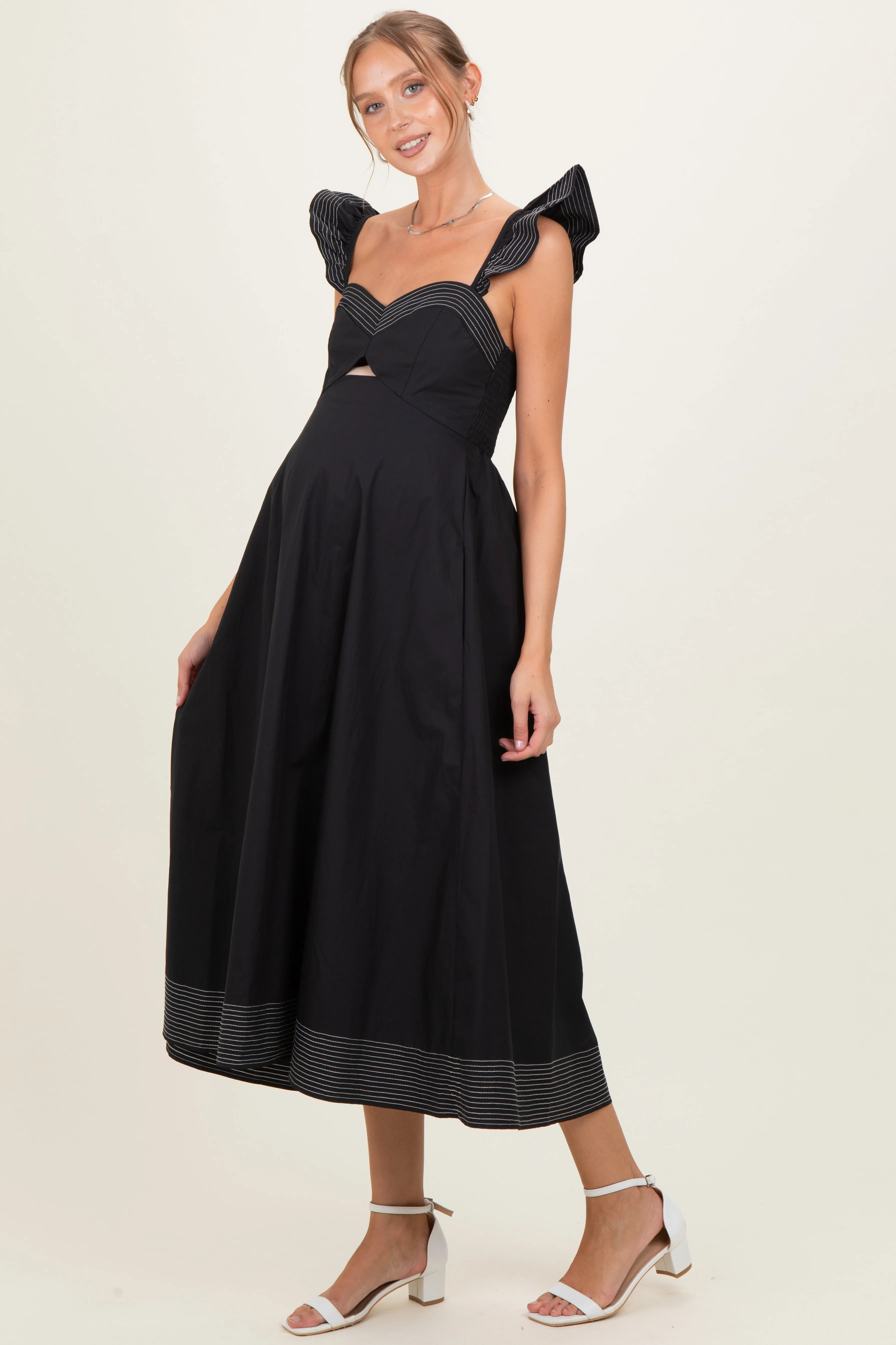 Black Cutout Seam Detail Maternity Midi Dress sold by Pinkblush