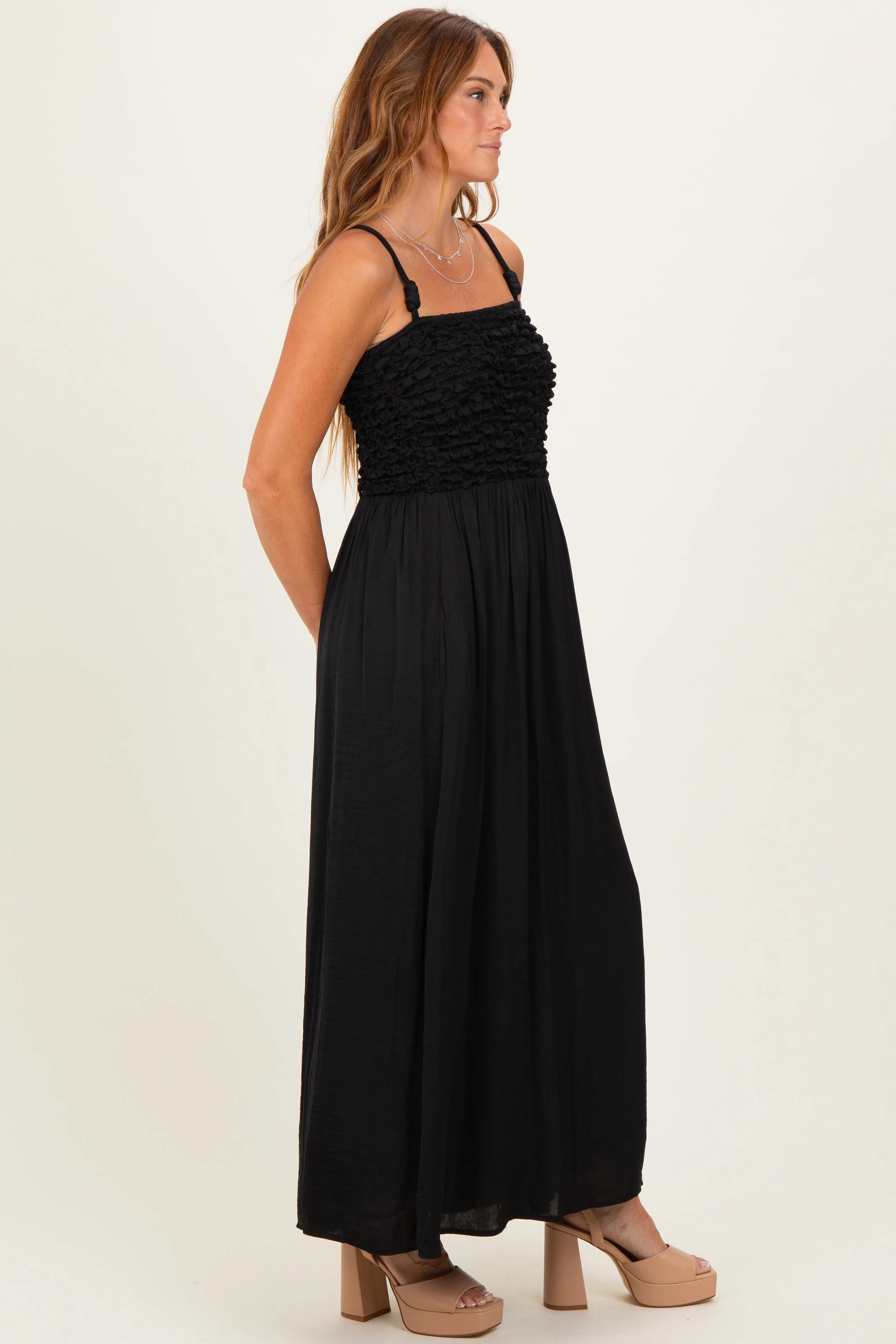 Black Textured Smocked Maxi Dress sold by Pinkblush product image thumbnail 3