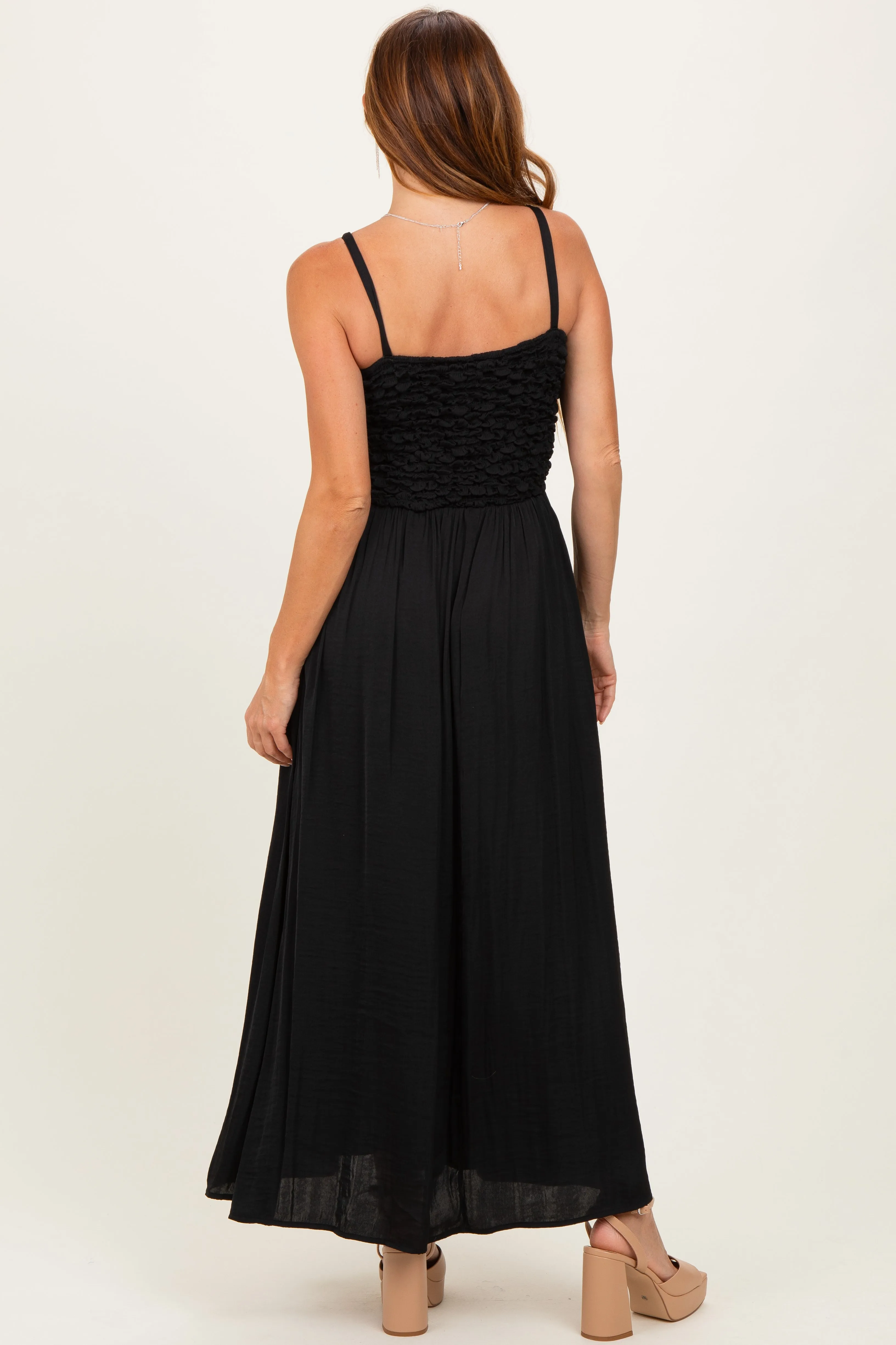 Black Textured Smocked Maxi Dress sold by Pinkblush product image thumbnail 4