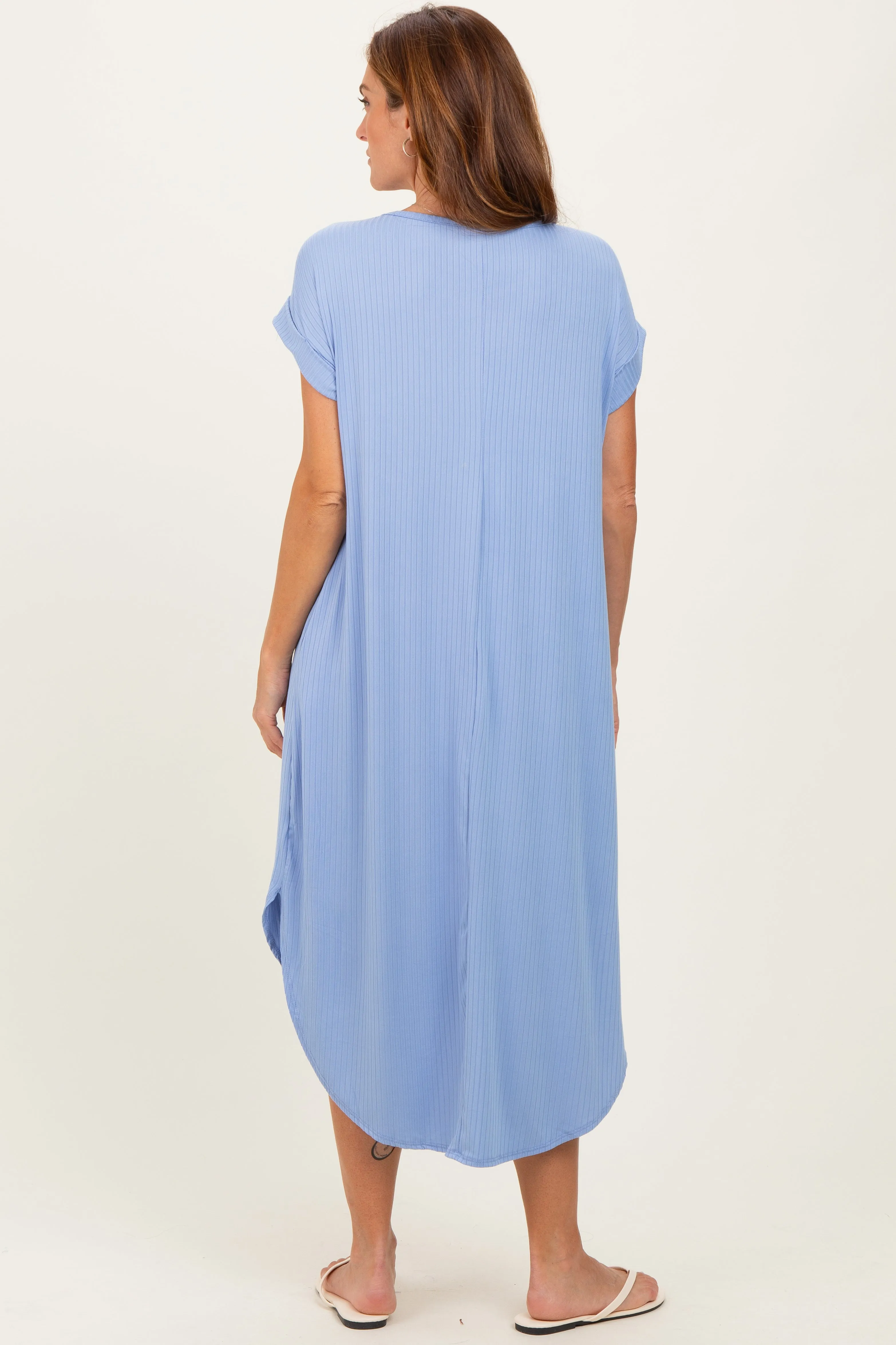 Blue Ribbed Curved Hem Midi Dress sold by Pinkblush product image thumbnail 3