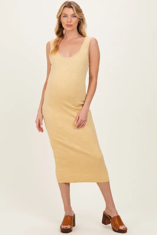 Yellow Sleek Floral Jacquard Bodycon Maternity Midi Dress sold by Pinkblush