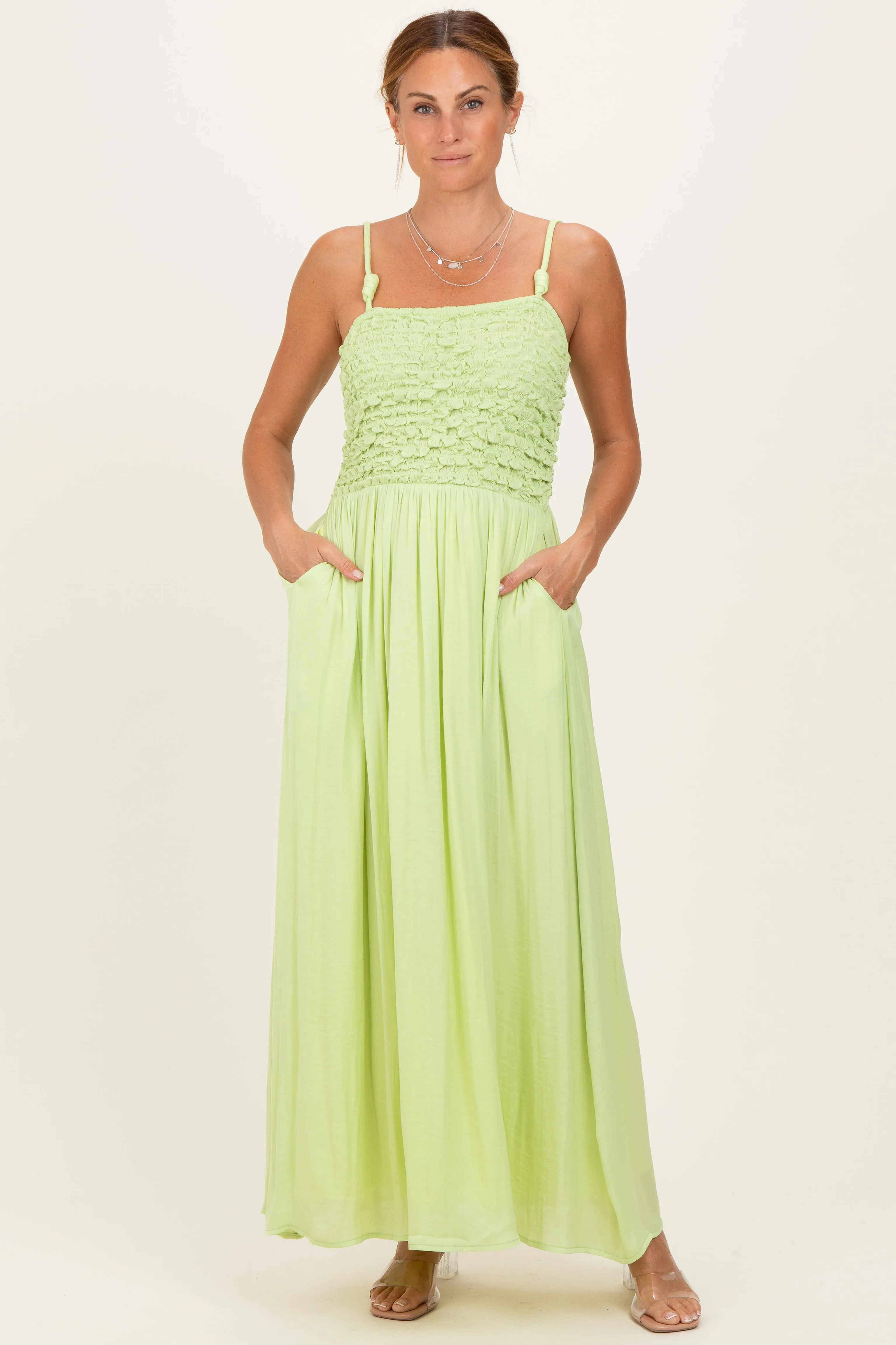 Lime Textured Smocked Maxi Dress sold by Pinkblush