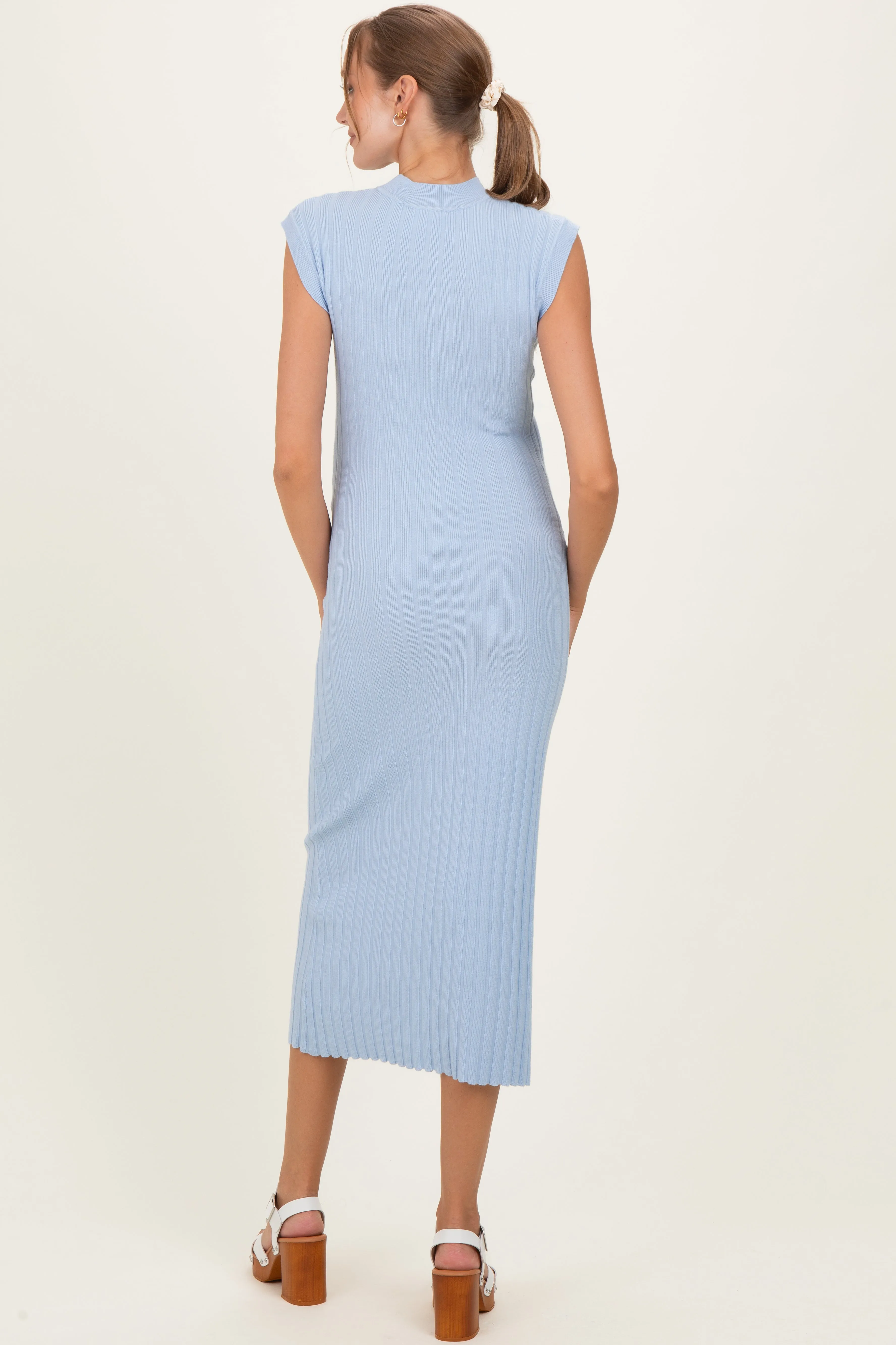 Sky Blue Ribbed Knit Mock Neck Maternity Maxi Dress sold by Pinkblush product image thumbnail 3