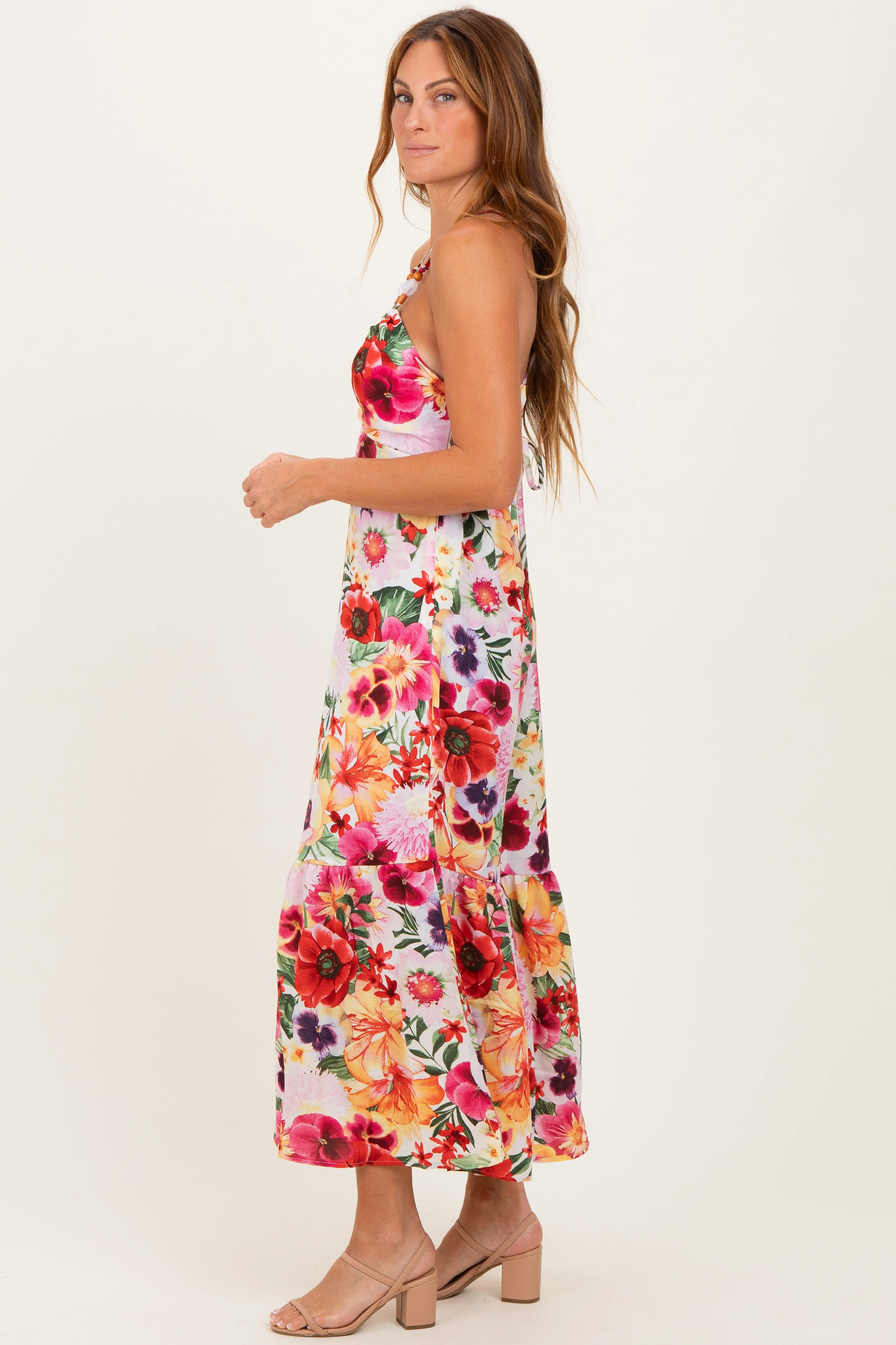 Off White Floral Crisscross Back Midi Dress sold by Pinkblush product image thumbnail 2