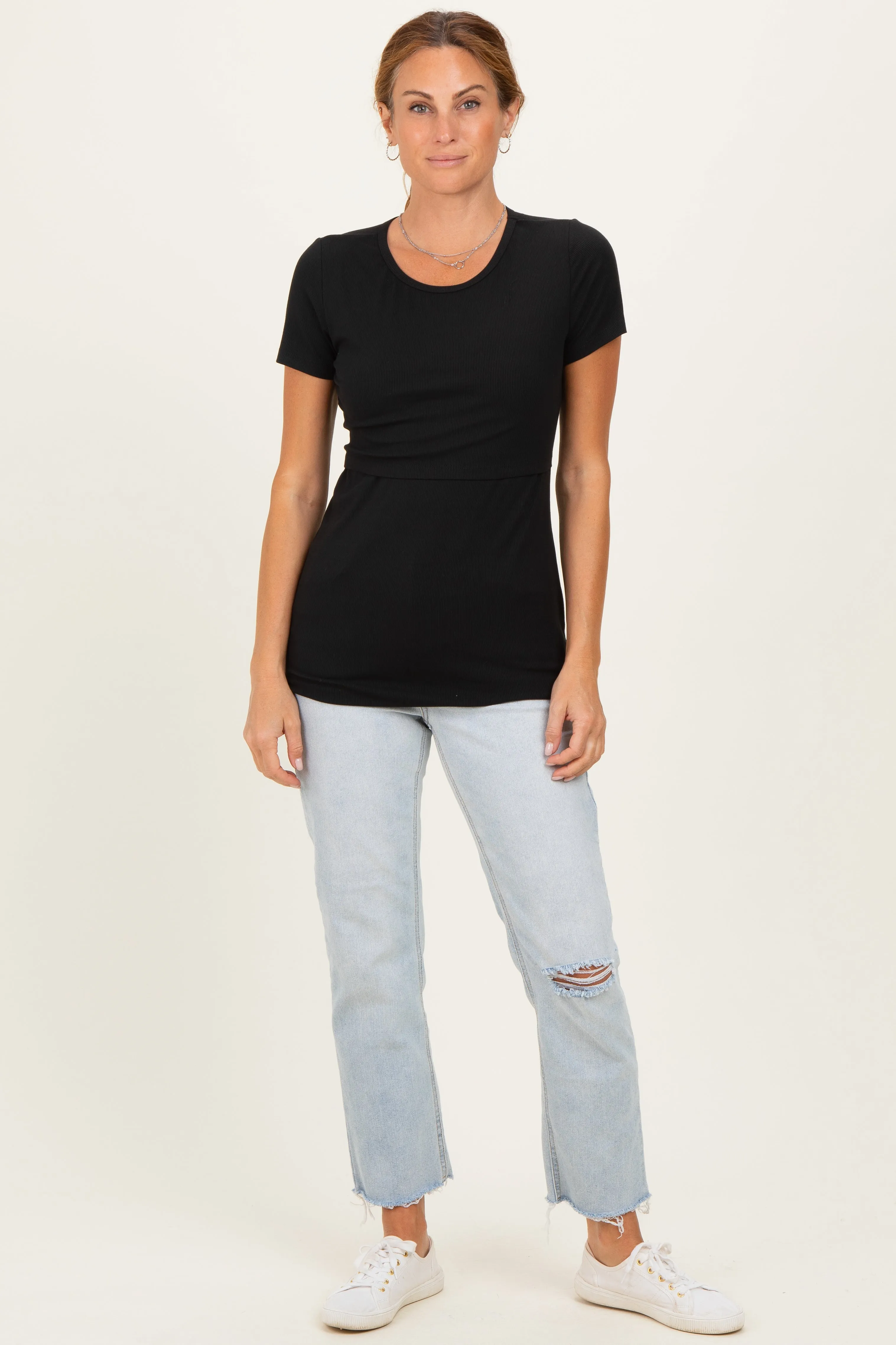 Black Short Sleeve Nursing T-Shirt Top sold by Pinkblush product image thumbnail 2