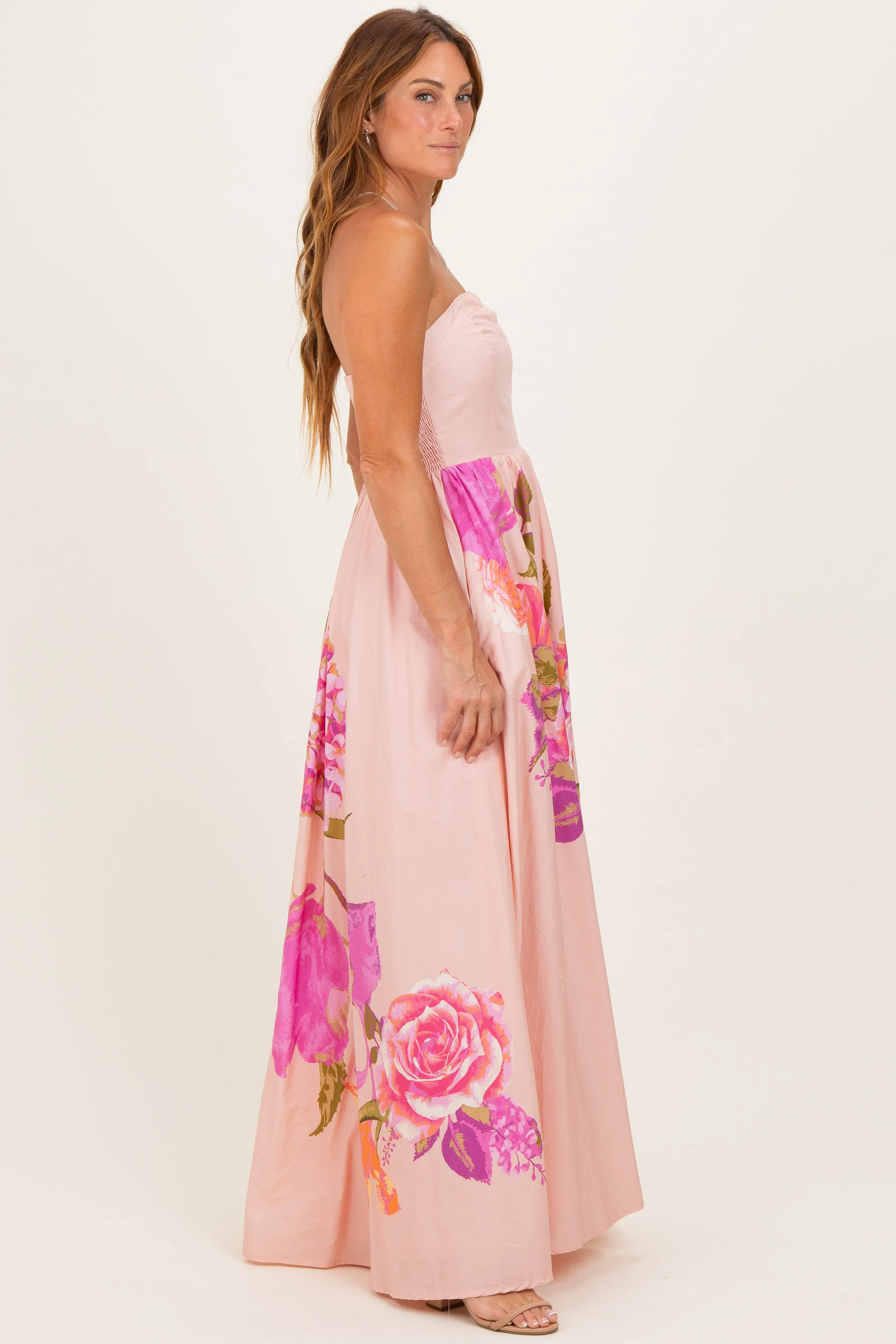 Light Pink Floral Strapless Maxi Dress sold by Pinkblush product image thumbnail 3