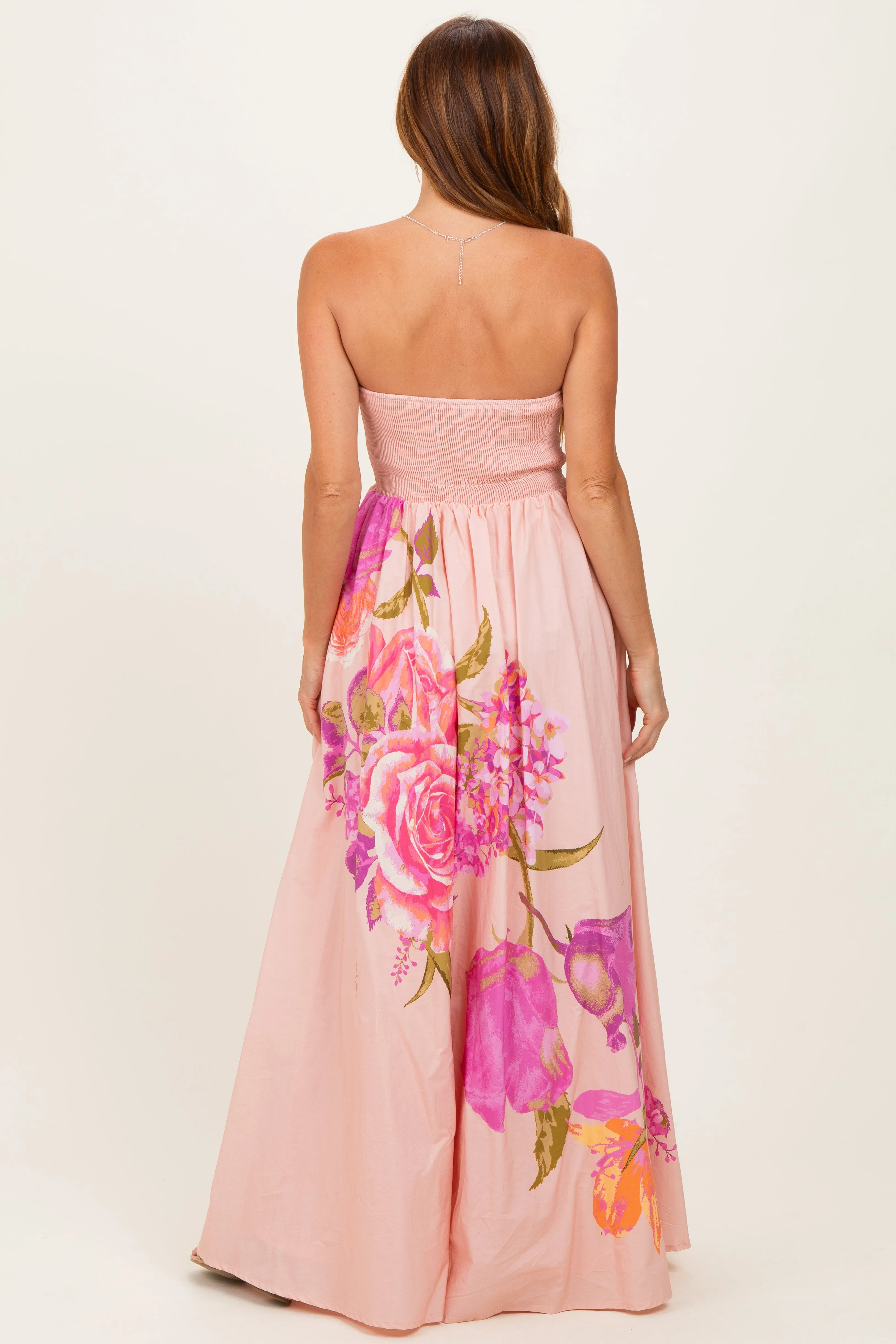 Light Pink Floral Strapless Maxi Dress sold by Pinkblush product image thumbnail 4