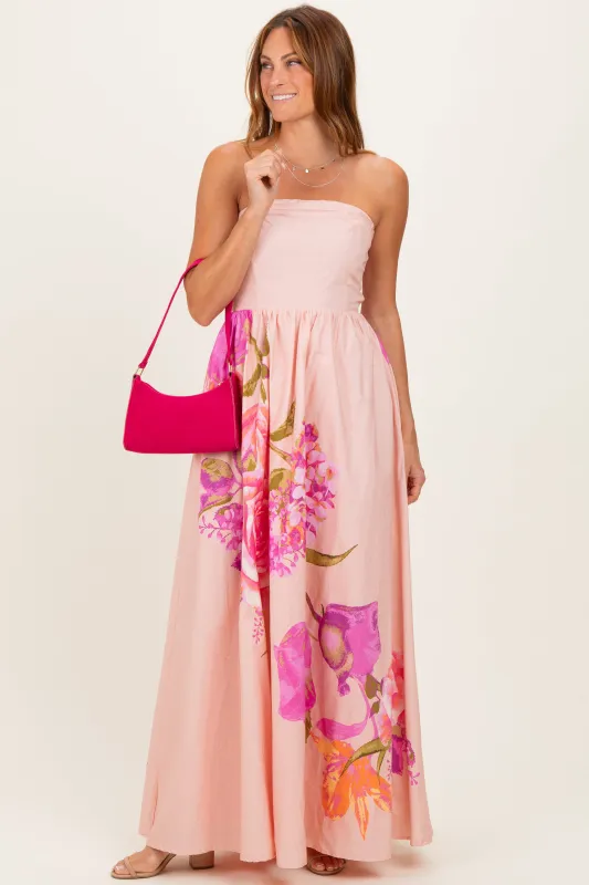 Light Pink Floral Strapless Maxi Dress sold by Pinkblush