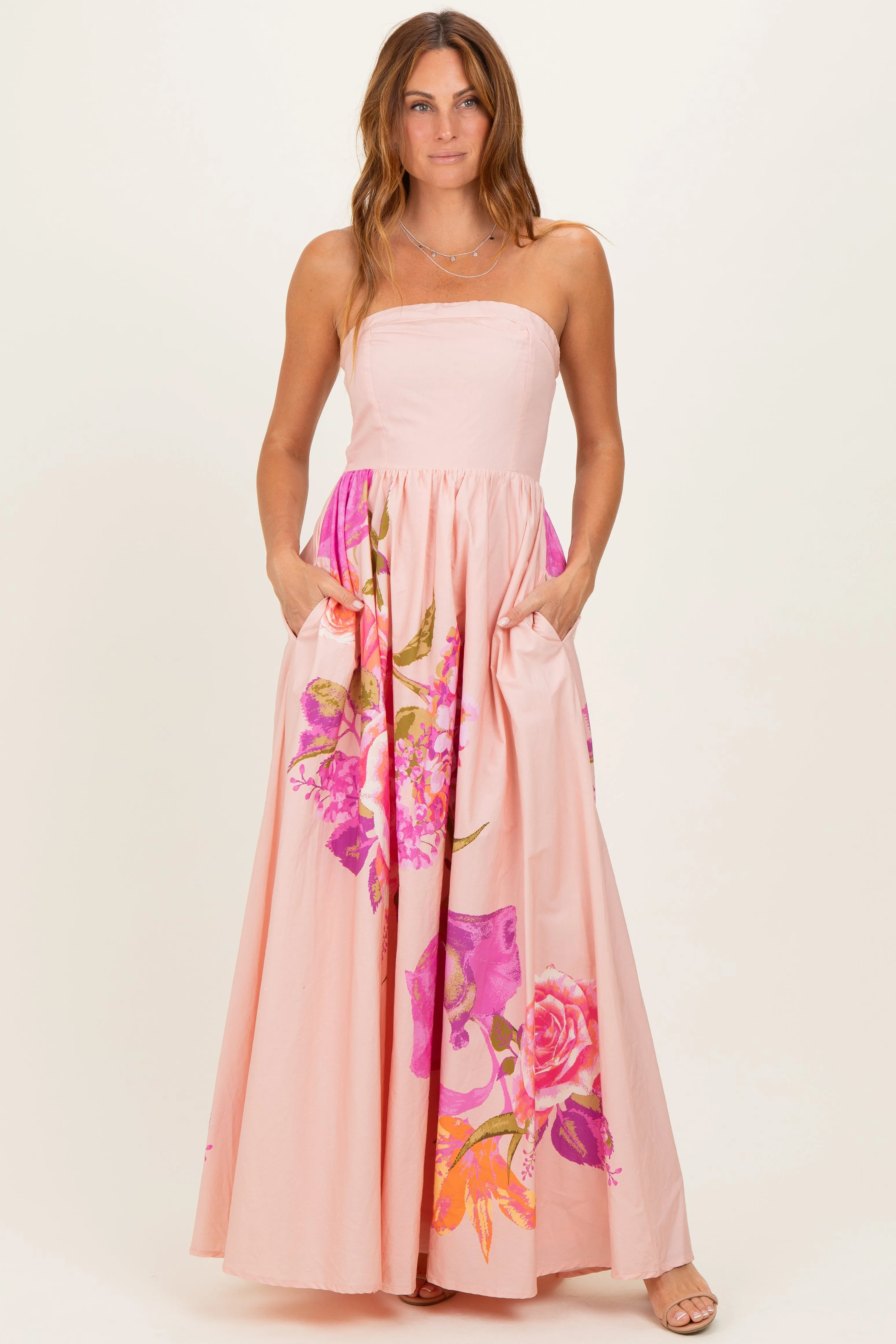 Light Pink Floral Strapless Maxi Dress sold by Pinkblush product image thumbnail 2