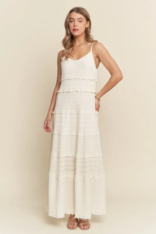 Ivory Textured Tiered Lace Trim Maxi Dress made by Jnna
