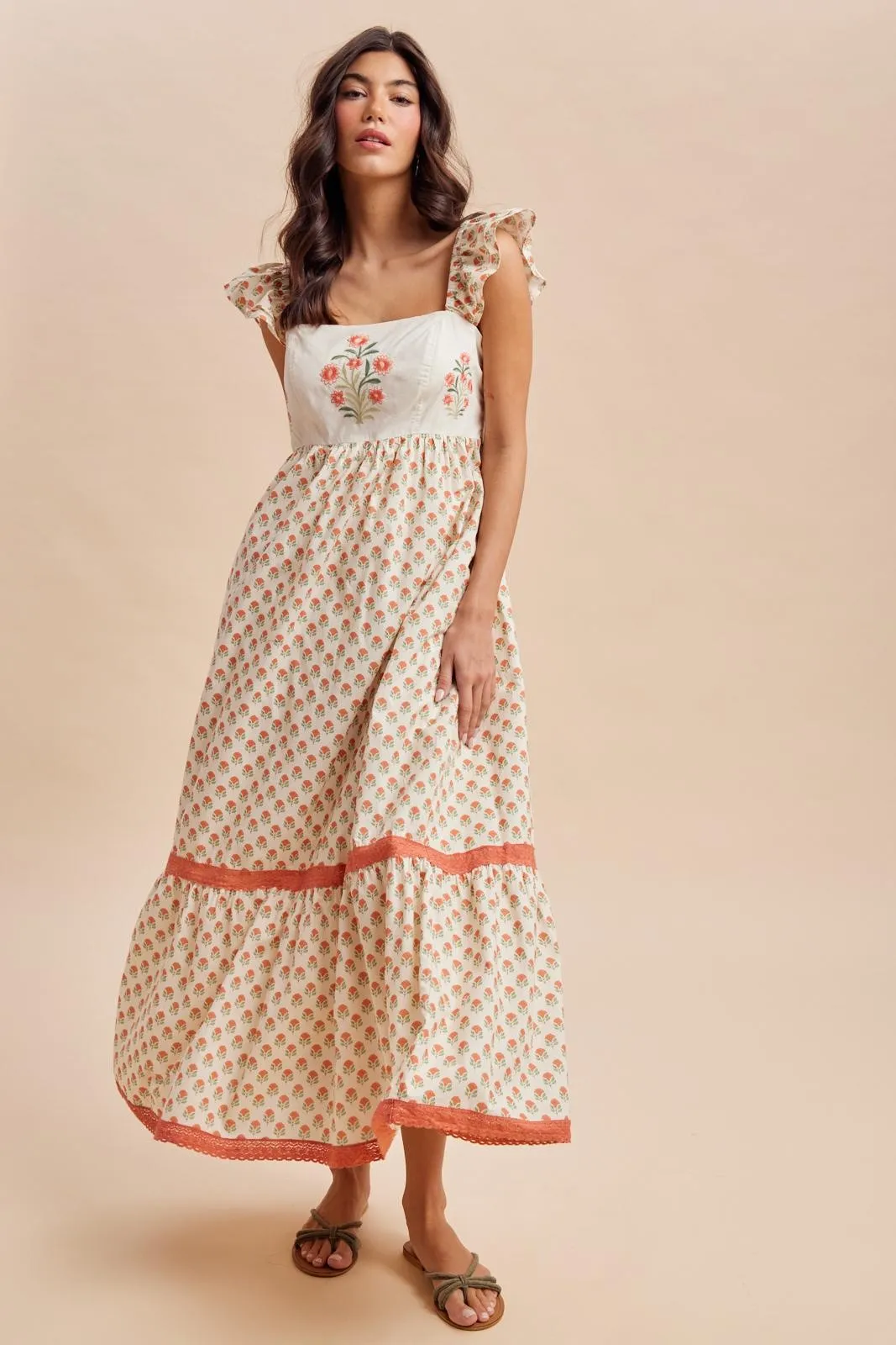 Coral Floral Embroidered Maxi Dress sold by Pinkblush product image thumbnail 2