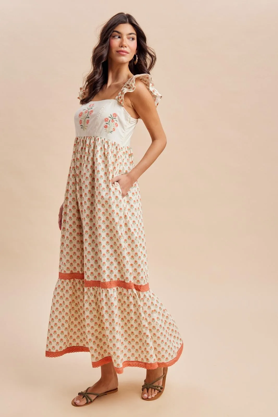 Coral Floral Embroidered Maxi Dress sold by Pinkblush product image thumbnail 3