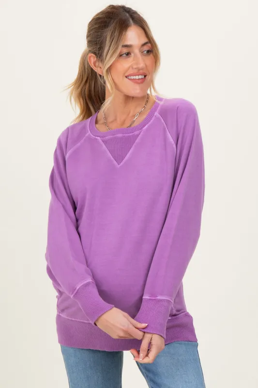 Light Plum Vintage Wash French Terry Maternity Pullover made by Zenana Outfitters