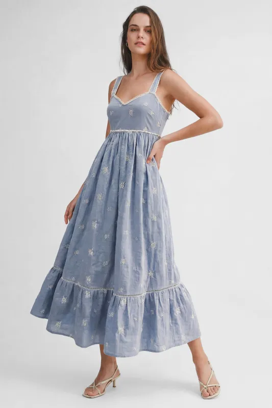 Light Blue Vintage Floral Smocked Midi Dress made by Endless Blu