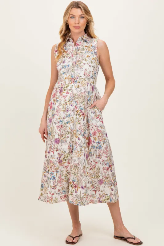 Multicolor Garden Print Sleeveless Maternity Shirt Dress made by Pinkblush