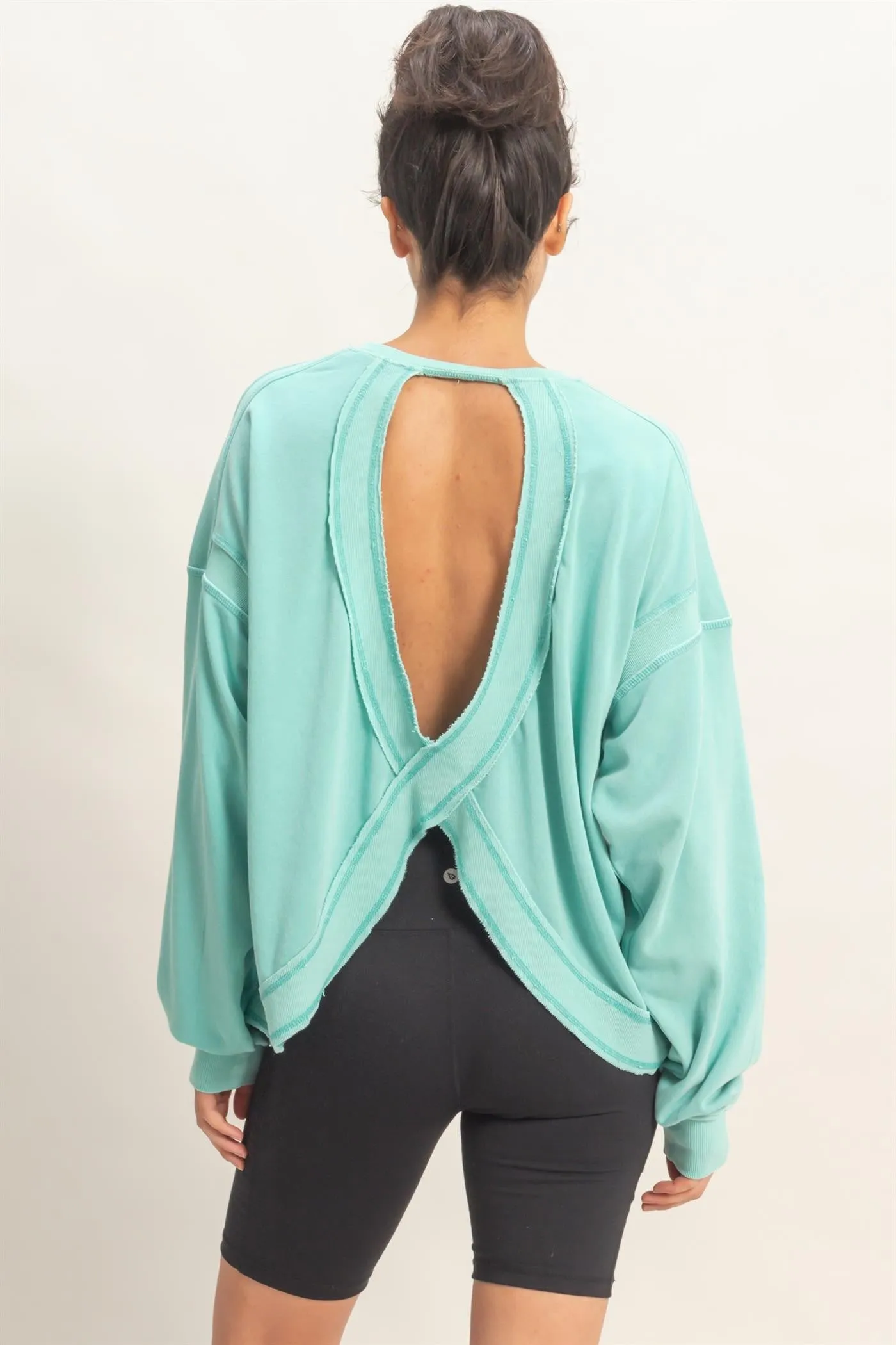 Turquoise Oversized Cutout Back Sweatshirt sold by Pinkblush product image thumbnail 3